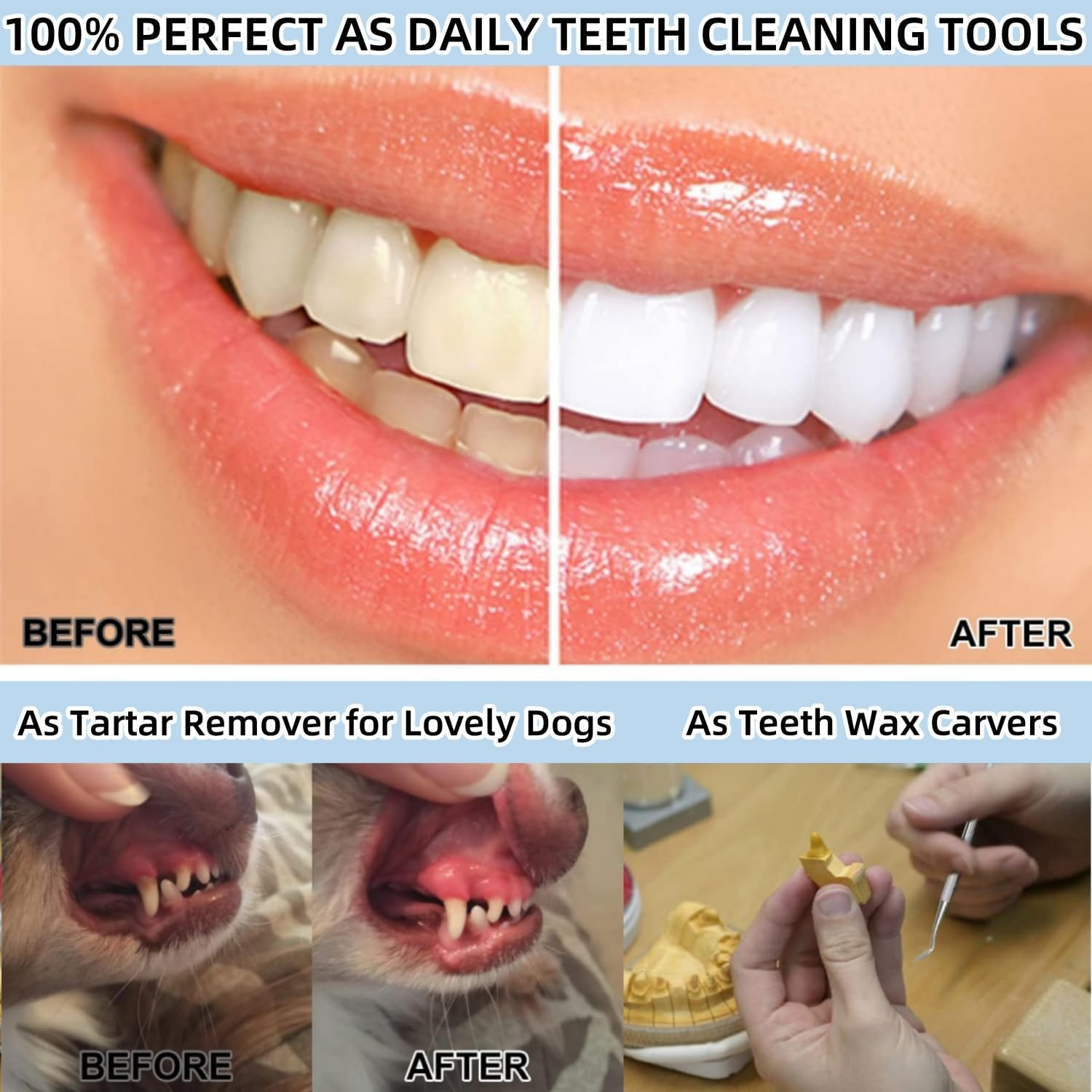 Dental Tools, Professional Teeth Cleaning Tools Dental Hygiene Tools Kit Stainless Steel Plaque Remover Tartar Scraper(Pack of 6) image number 4