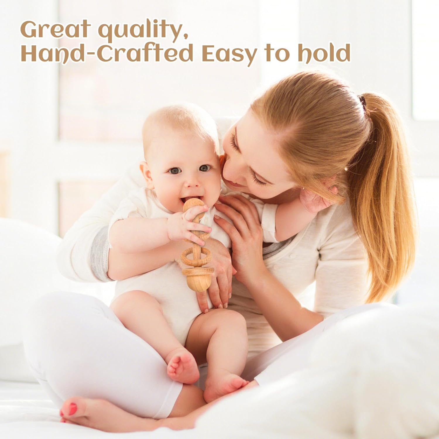 Omebel Baby Shower Gifts, 8PCS Newborn Baby Gifts for Girls Boys, Baby Lovey Blanket Wooden Rattle & Greeting Card with Baby Gift Basket