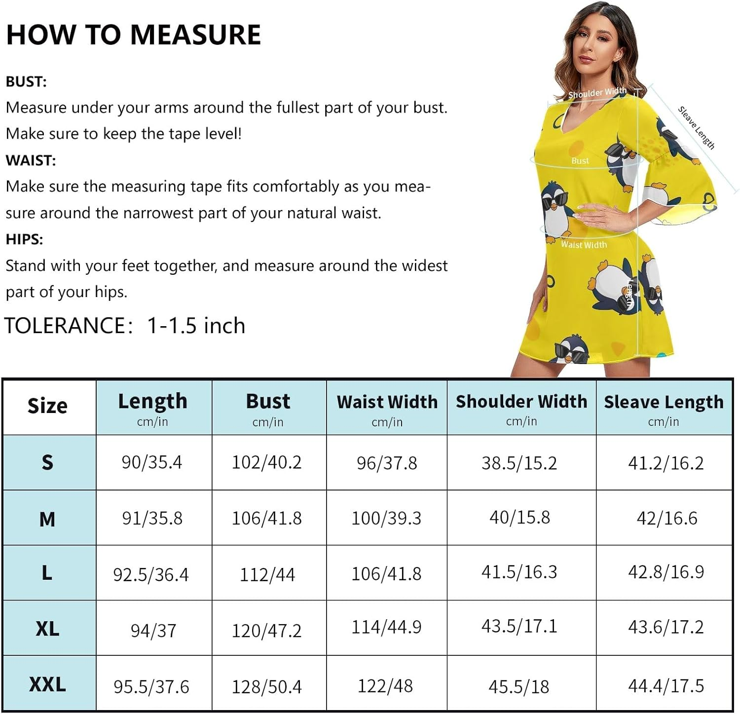 Cartoon Penguins Yellow V Line Dress 3/4 Sleeve Maternity Dress Party S-XXL image number 1