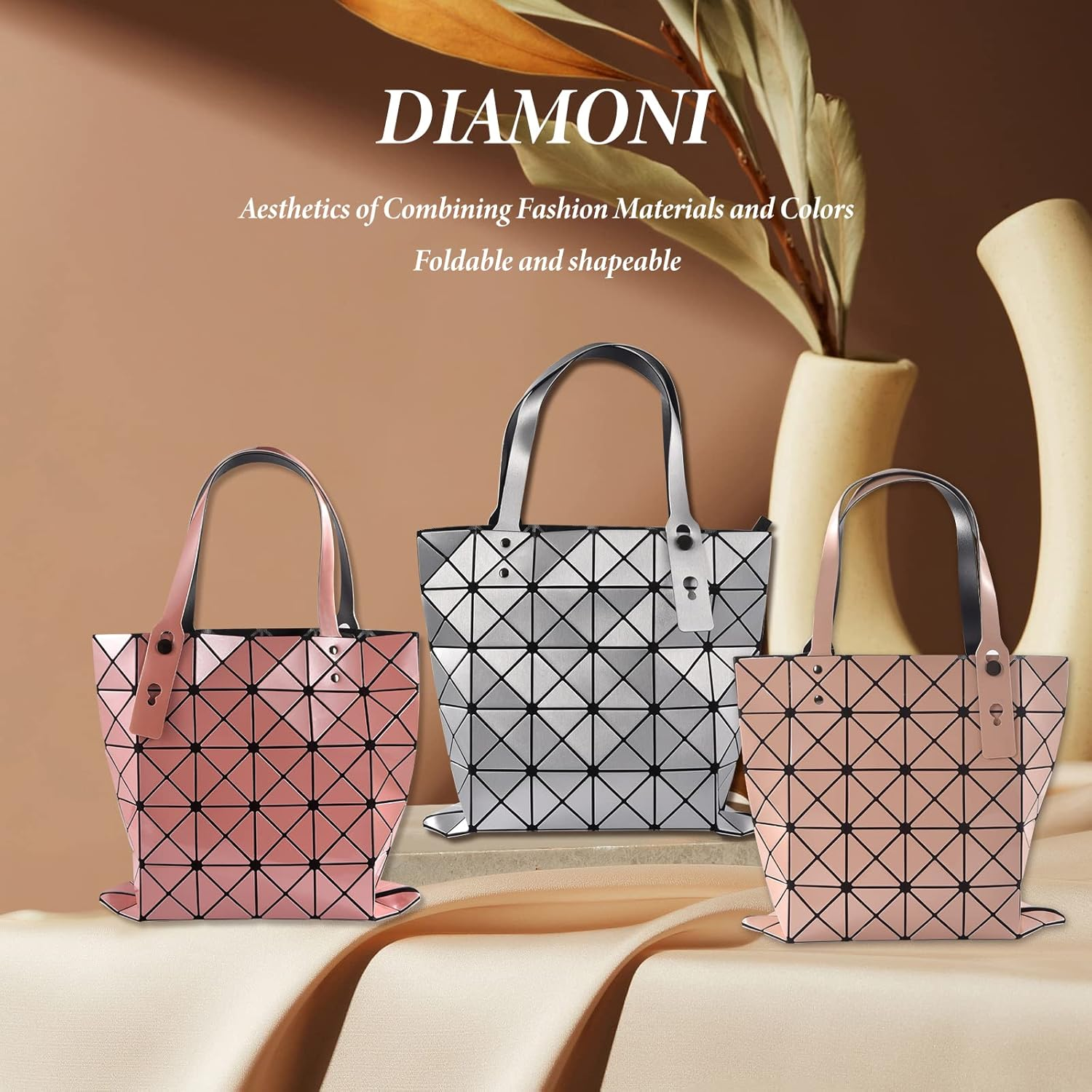 FOSIDEY Holographic Wallet, Versatile Geometric Stitching, Geometric Luminous Purse and Tote