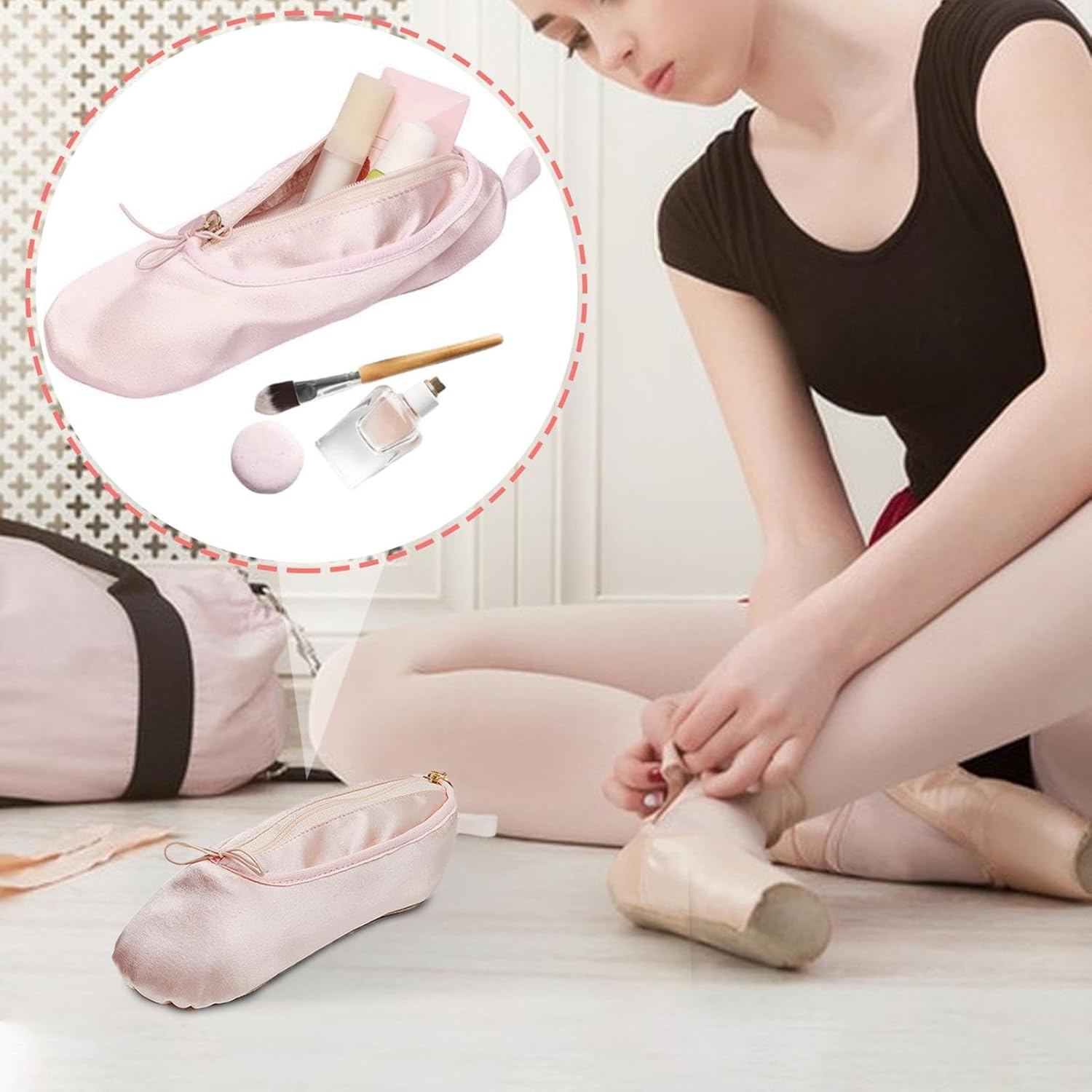 Ballet Shoes Bag,Travel Bag Case Ballet Bag for Dance Makeup - Zipper Secured Make up Bag, Portable Cosmetic Case Holds Cosmetic Toiletries Accessories image number 6