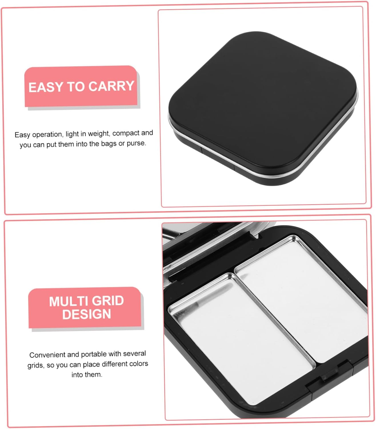 Minkissy 2Pcs Eye Shadow Box Empty Eyeshadow Container Seinte Makeup Eyeshadow Sample Containers Cosmetic Lipstick Tray Compact Eyeshadow Palettes Fixies Travel Loose Powder Iron Blush - Black 2 image number 4