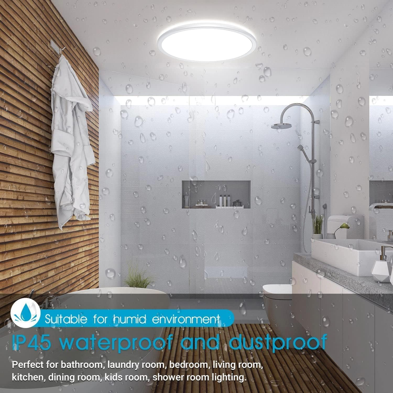 LED Flush Mount Ceiling Light Fixture, 12 Inch 30W round LED Ceiling Lights, Dimmable 3000K-4500K-6500K Selectable, for Bathroom Laundry Bedroom Hallway Livingroom Office image number 4