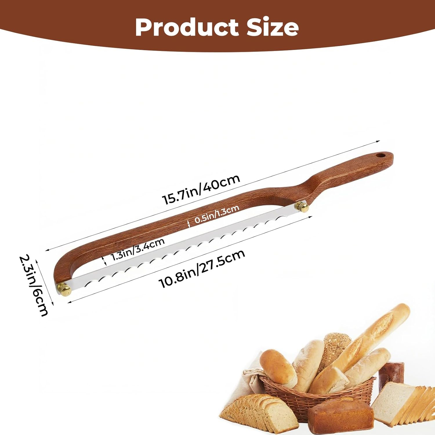 Sourdough Bread Knife for Homemade Bread - Wooden Bread Slicer with Bow Design - Premium Stainless Steel Serrated Saw Bread Cutter for Bagels, Baguettes Vegetables Fruits image number 5