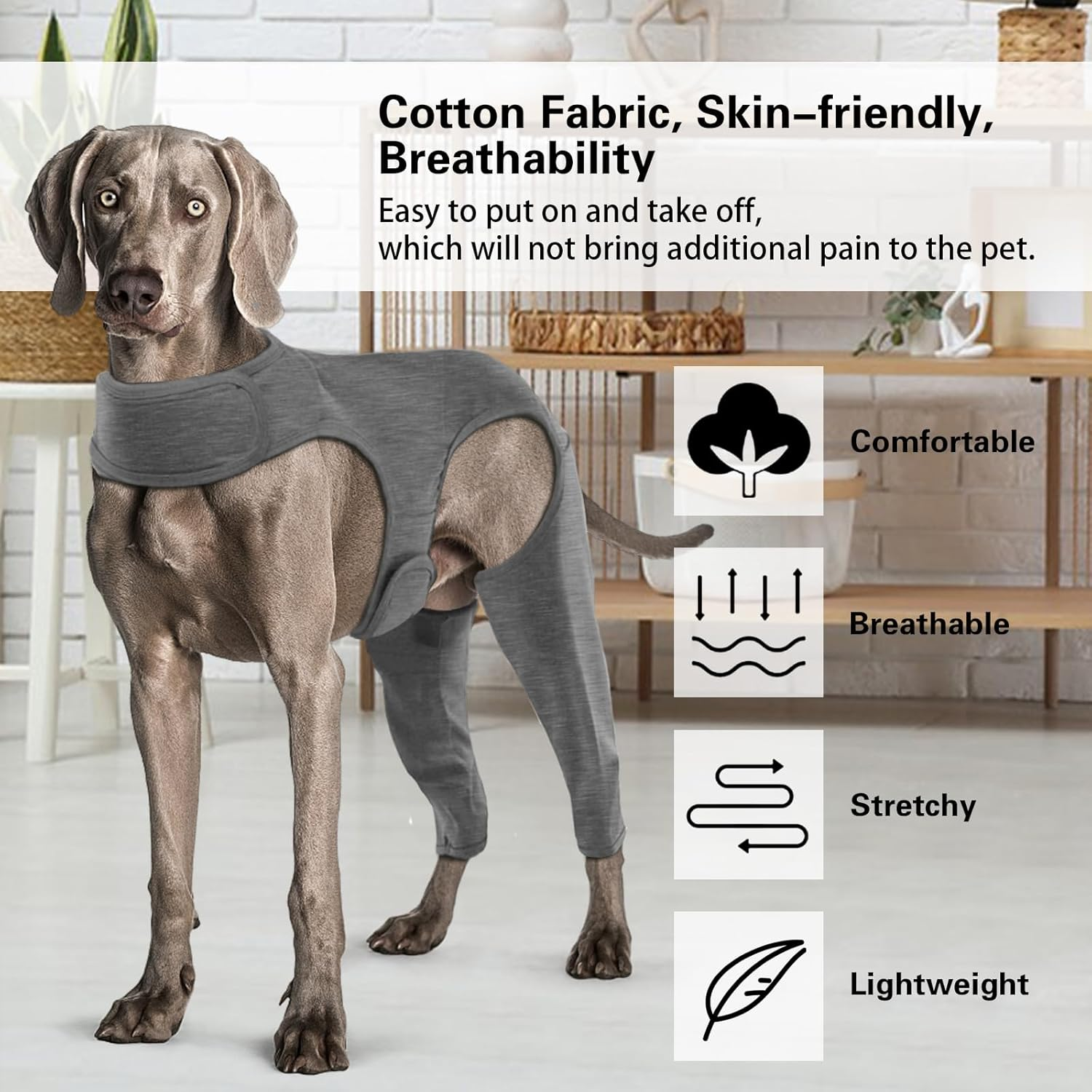Yoolhamy Dog Surgery Recovery Suit, Dogs Leg Wound Protector Brace, Comfortable Dogs Elbow Protector Cone Alternative Prevent Licking Bite Long Sleeve Suits Leg Brace Support (Grey, S)