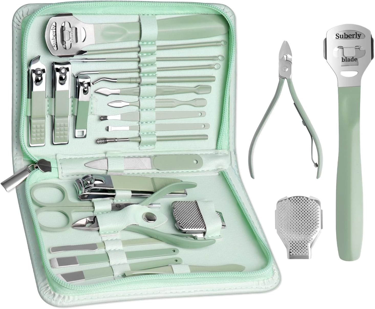 Manicure Set Pedicure Kit - 22 Pieces Stainless Steel Manicure Kit Professional Nail Clipper Set Pedicure Set, Nail Care Kit with Travel Case Green