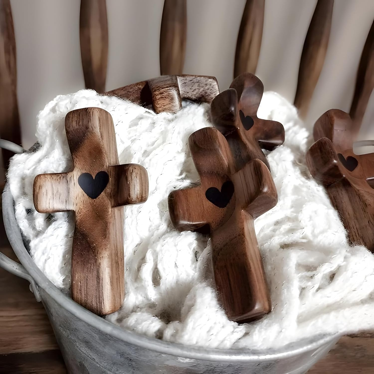 Olive Wood Mini Cross, Cross My Heart, Encouragement Gift, Fingertip Stress Relief Gifts, Relieve Anxiety Comfort for Praying, Children and Adults Pocket Olive Wood Cross Religious Present(5Pcs) image number 1
