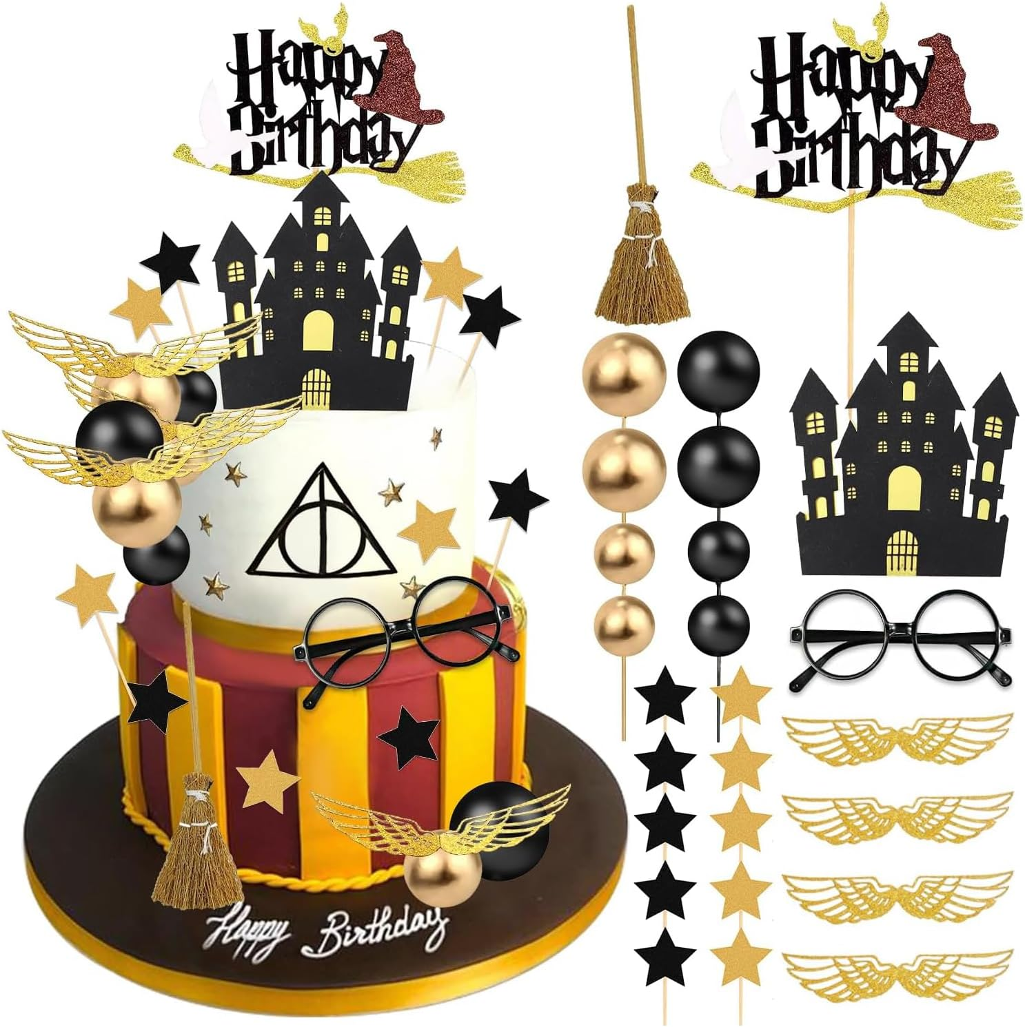 38 Pieces Hary Cake Decoration Set, Wizard Cake Decorations, Happy Birthday Topper for Children'S Birthday Party, Magical Cake Decorations image number 5