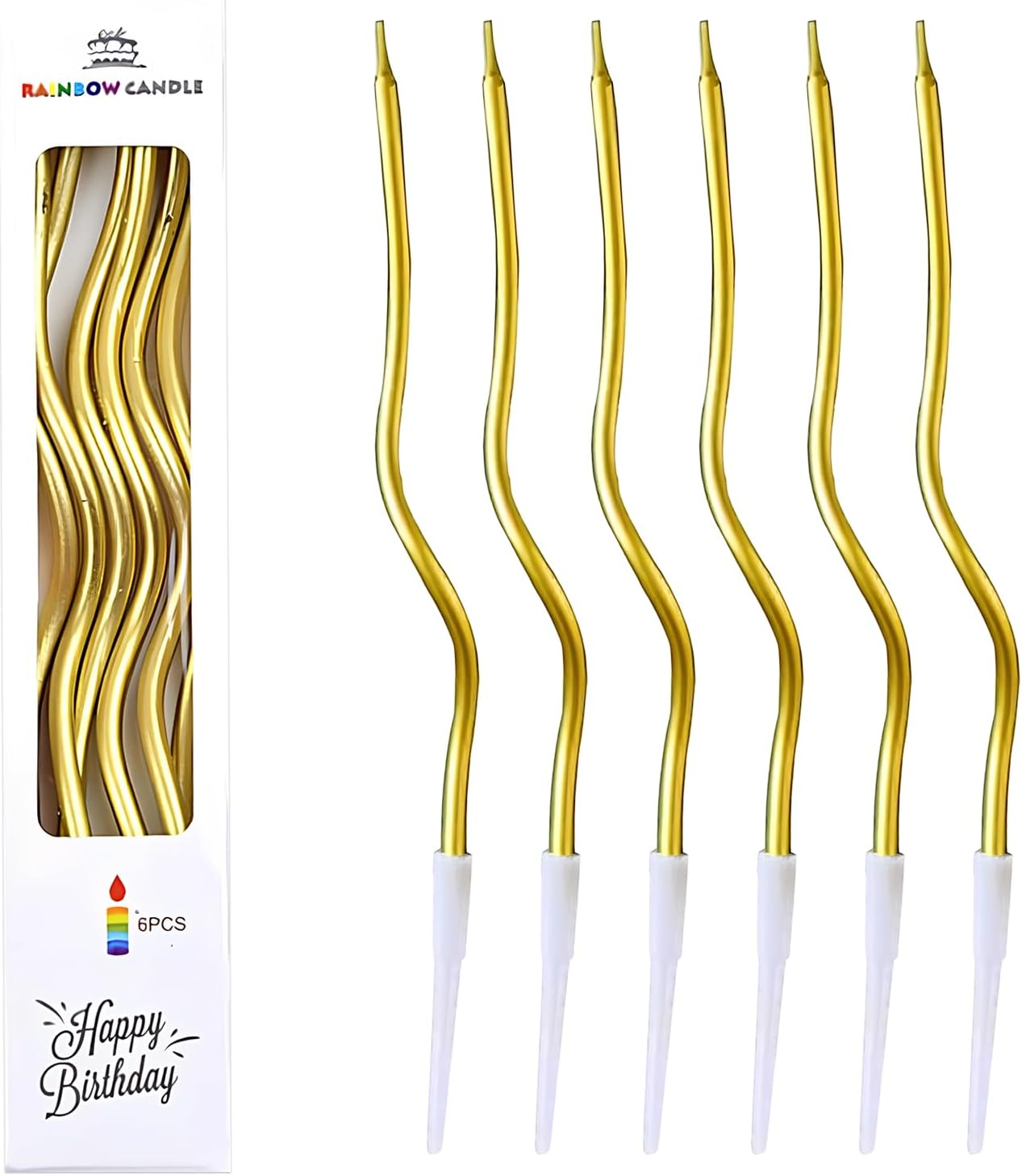 Birthday Cake Candles 6 Pieces Golden Candles, Birthday Party Long Thin Cake Candles Metallic Birthday Candles, Birthday Candles in Holders, for Wedding Anniversary Graduation Party Decors (A)