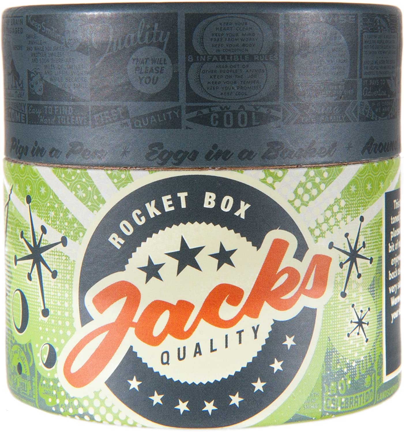 Rocket Box Jacks Game: Retro, New Vintage, Classic Game of Jacks, Gold and Silver Toned Jacks, Two Red Bouncy Balls and Set of Instructions, Fun for Kids and Adults of All Ages. image number 2