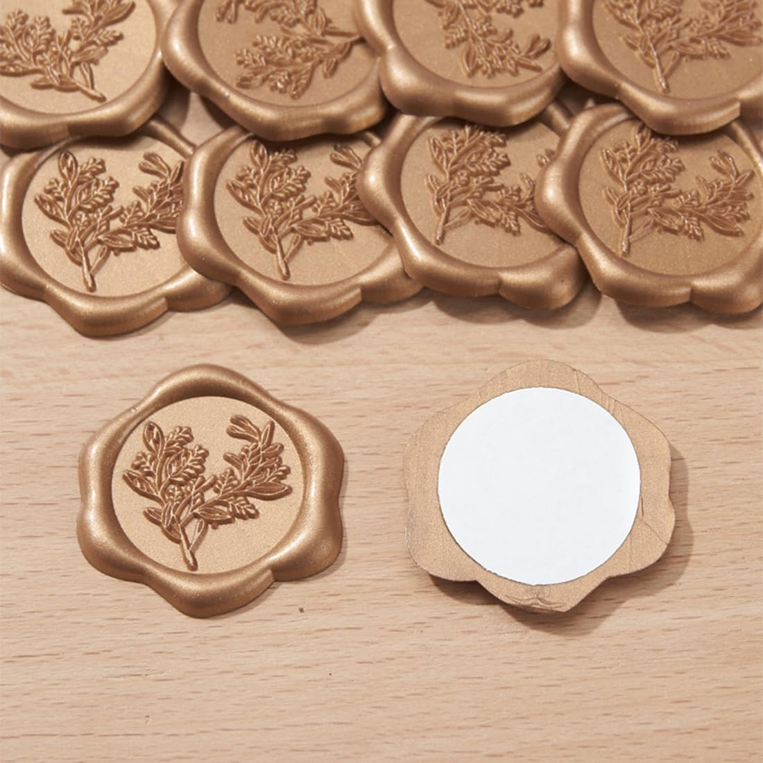100Pcs Wax Seal Stickers, Gold Envelope Seal Stickers, Self Adhesive Wedding Invitation Envelope Seal Stickers, Eucalyptus Wax Seal Stickers for Wedding Party Birthday Christmas image number 4