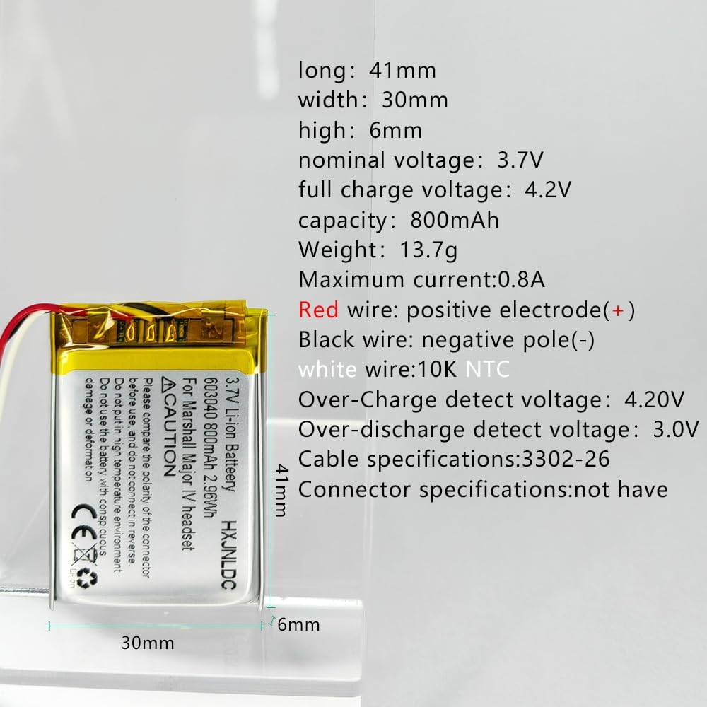 DC 3.7V 800Mah 603040 Rechargeable Lithium-Ion Battery for Marshall MID Major II Major III Major IV Bluetooth Headphones VDL603040 SR603040DIY 3.7-5V Electronic Products Battery Replacement image number 2