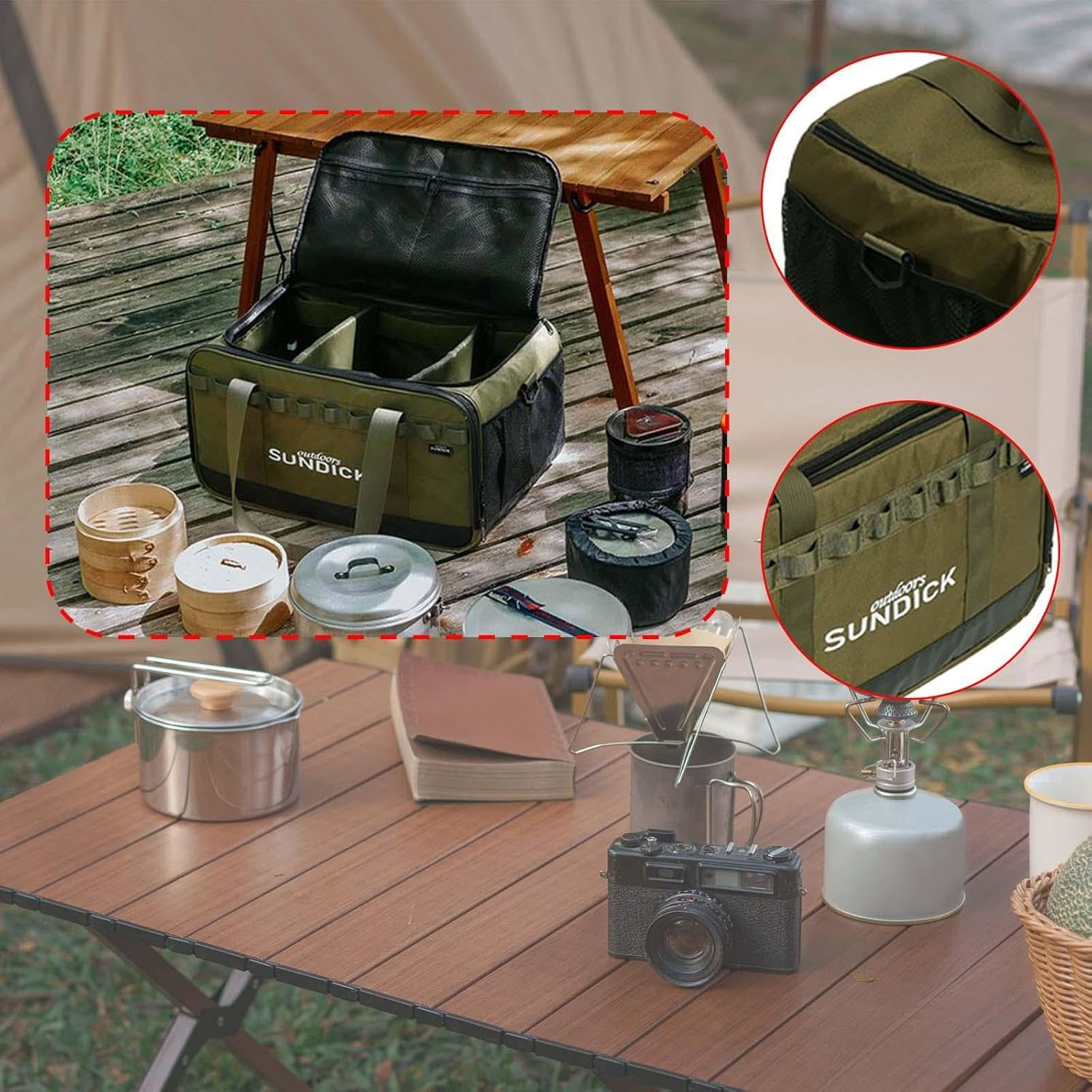 Eigell Camping Carrying Bag Gas Tank Organizer 36 L anti Collision Practical Barbecue Handbag Crossbody Bag for Backpacking Outdoor, Green - Black image number 2