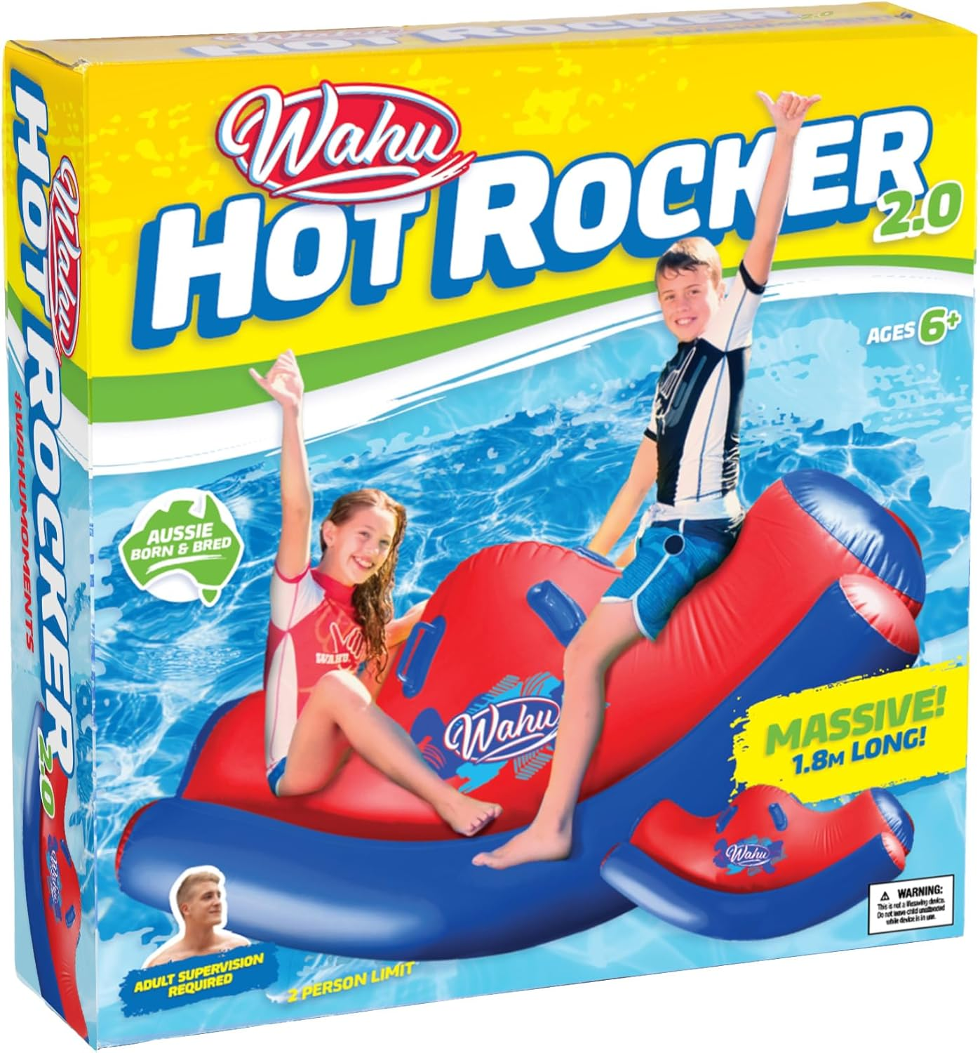 Wahu Inflatable Hot Rocker for 2 People &ndash; Durable Pool Float Ride-On with Grip Handles | Fun Inflatable Water Toy for Pool, Lake, Beach | 1.7M Long | Ages 6+ image number 2