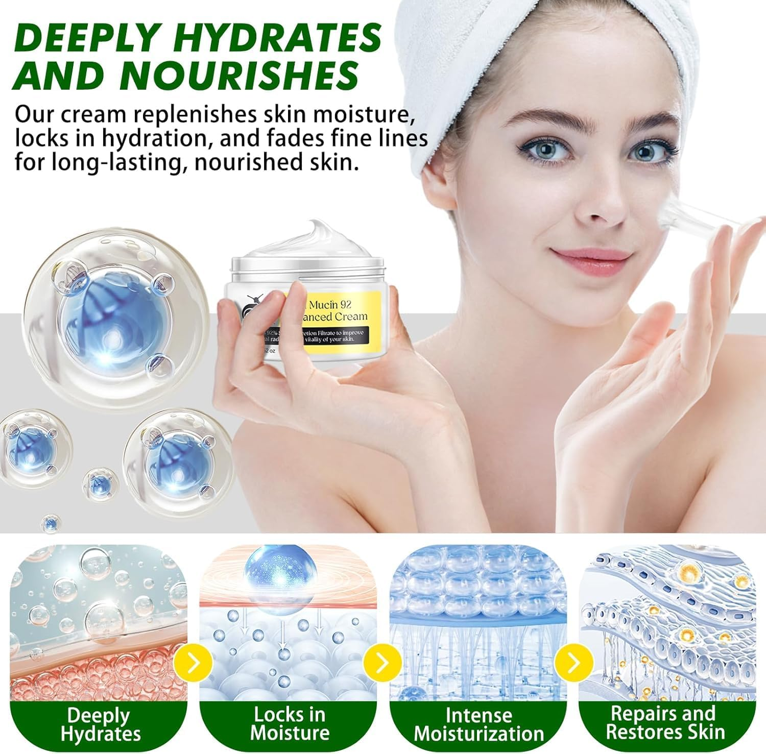 SM- Snail Mucin Face Moisturiser - Advanced Vegan Snail Cream with Barrier Repair for Sensitive Skin & Dry Skin, Lightweight Daily Facial Cream for Soft, Glowy Skin, Skin Care - 3.52 Oz -100G image number 2