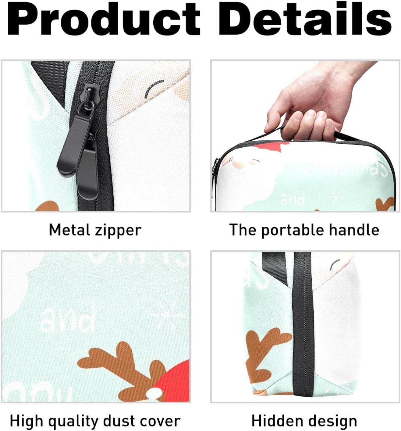 Electronic Organizer Travel Cable Organizer Electronics Accessories Cases for Cable, Charger, USB, SD Card, Christmas Cartoon Elk Santa Lovely image number 1