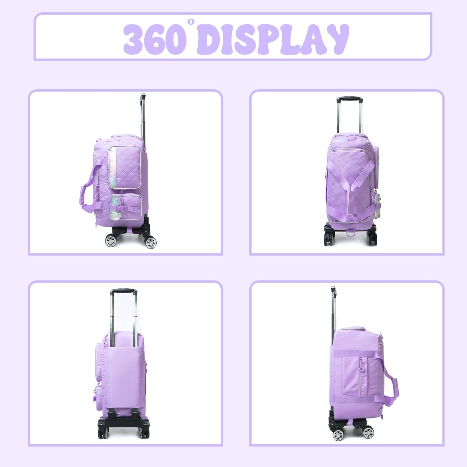 Rolling Duffle Bag with Wheels Women Travel Bag with Wheels Weekender Bags for Women with Toiletry Bag, Purple - Off White image number 3