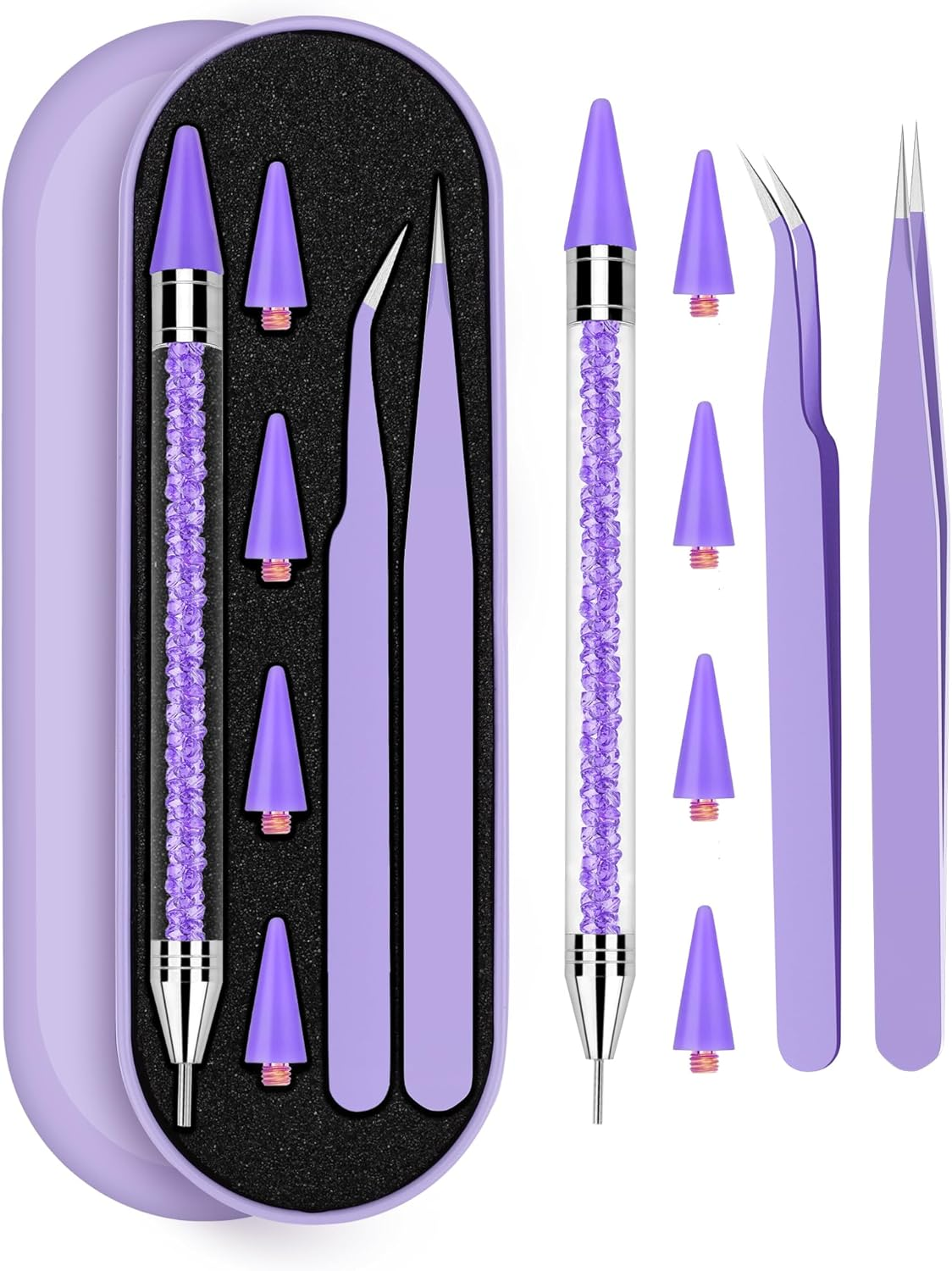 Difenni Rhinestone Picker Tool Set,Rhinestone Applicator Tool,Rhinestone Picker Dotting with 4 Extra Pink Replaceable Wax Head and 2 Tweezer (Pink)