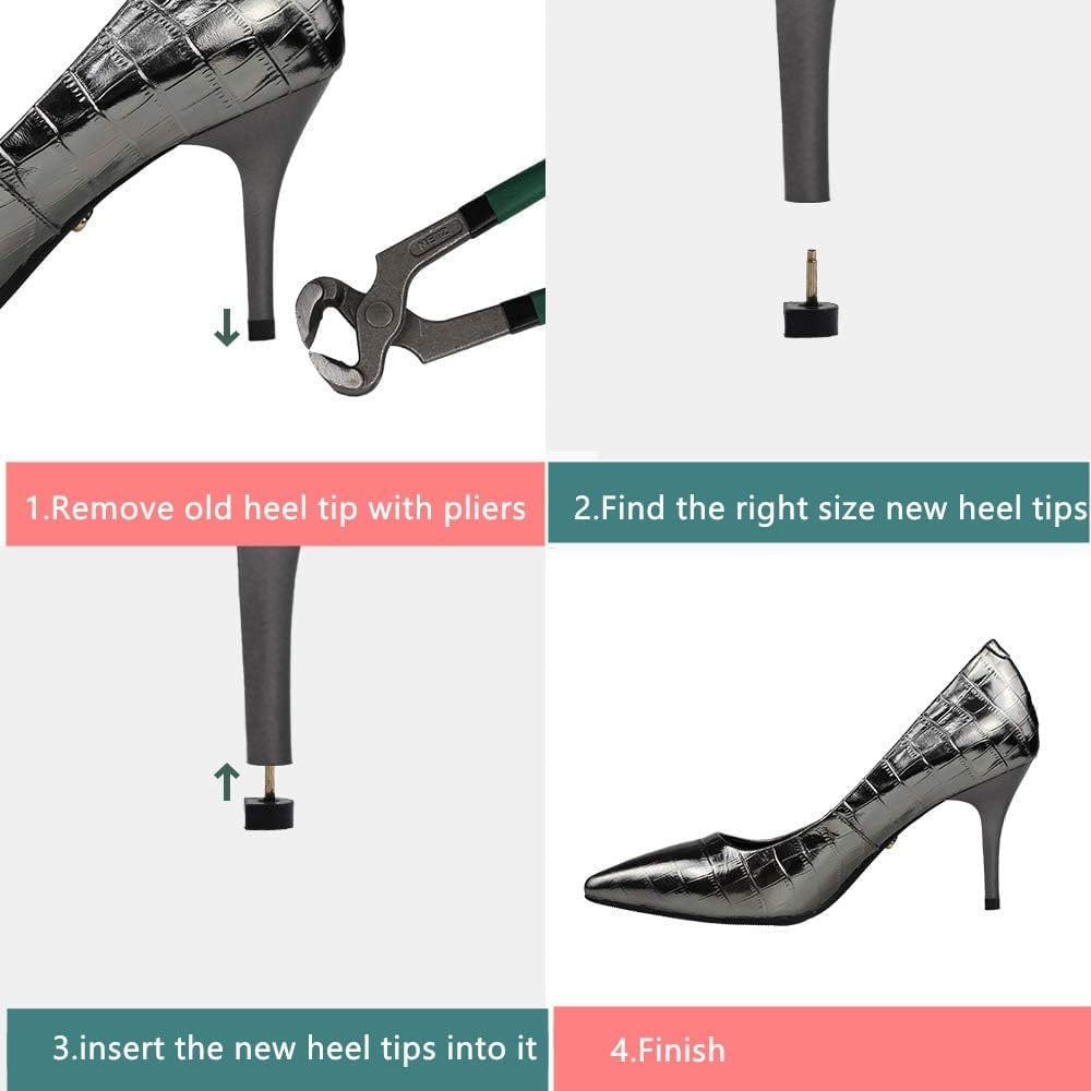 20 Pairs U Shaped High Heel Shoes Replacement Tips Pin,High Heel Shoe Tips - 2 Different Pins Diameter 2.4Mm 3Mm,Women Shoes Caps 8Mm 9Mm 10Mm 11Mm 12Mm (Black) image number 3