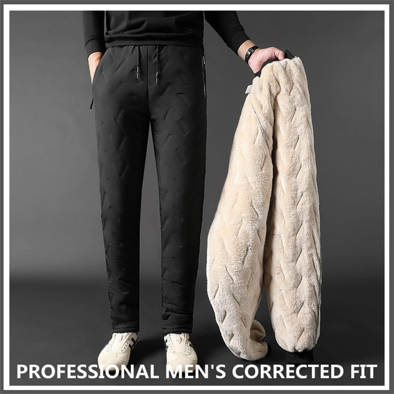 Thermal Pants Men Winter, Winter Warm Fuzzy Leggings, Winter Waterproof Thermal Pants Jogging Pants (L,Gray 1) image number 2