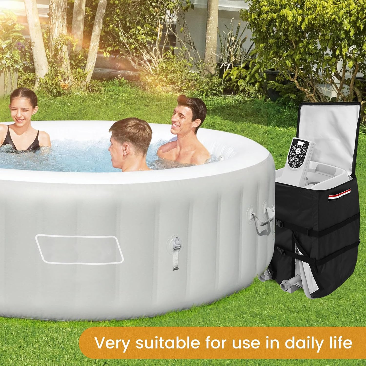 Hot Tub Spa Heater Pump Cover, All Weather Protection Hot Tub Pump Cover with Zipper, Waterproof Dustproof Hot Tub Insulated Pump Cover, Square Hot Tub Heater Pump Cover for Hot Tub Spa Heater Pump image number 6