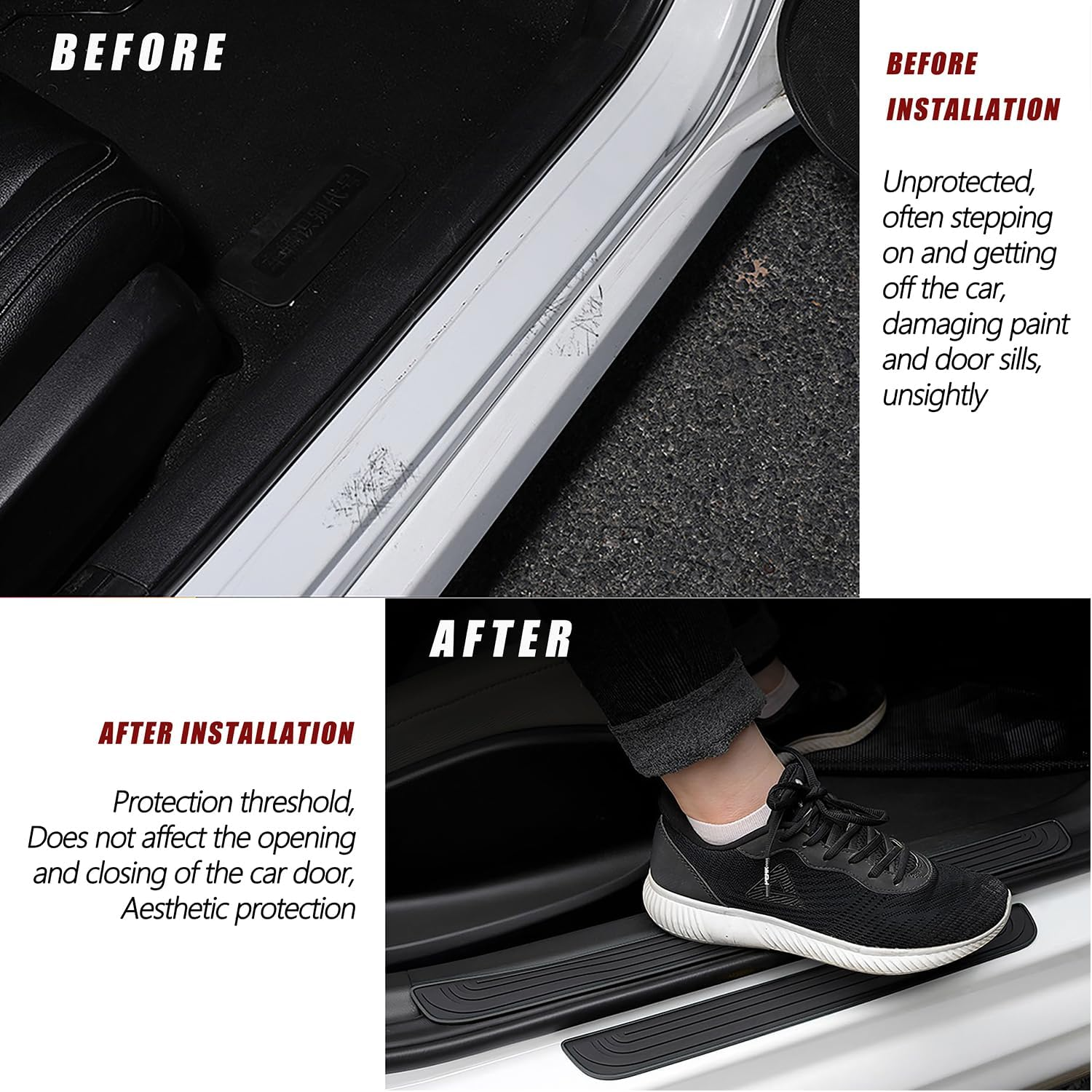 Black Door Sill Protector 4Pcs Car Door Threshold Protection Car Threshold Universal Pedal Decorative Strip anti Scratch Strip Door Border Collision Sticker image number 6