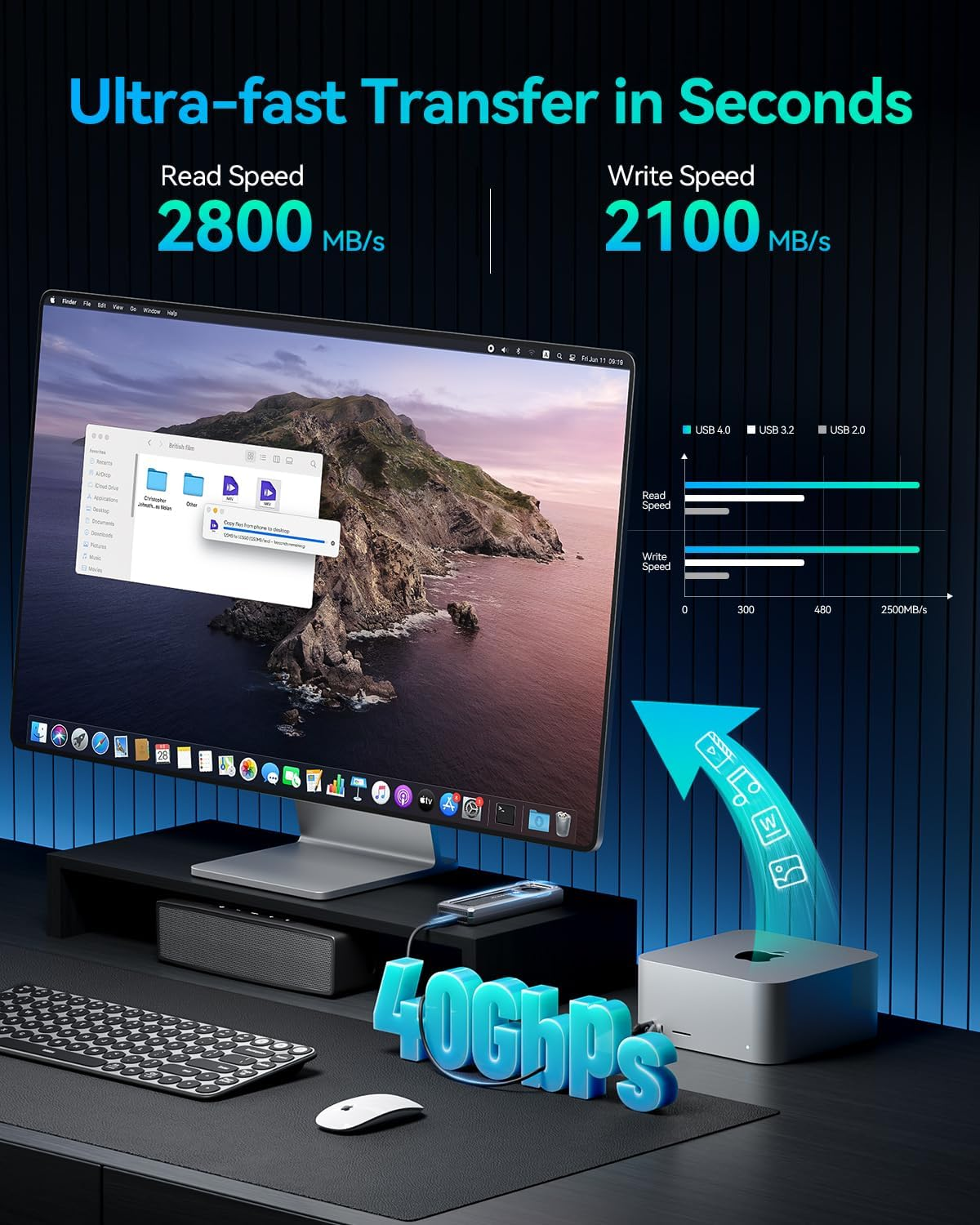 Yottamaster 40Gbps M.2 Nvme SSD Enclosure with Cooling Fan, Tool-Free Aluminum Nvme Enclosure, Support 4TB M.2 Nvme 2230/2242/2260/2280(M Key), Compatible with Thunderbolt 4/3/USB4/3.2 image number 3