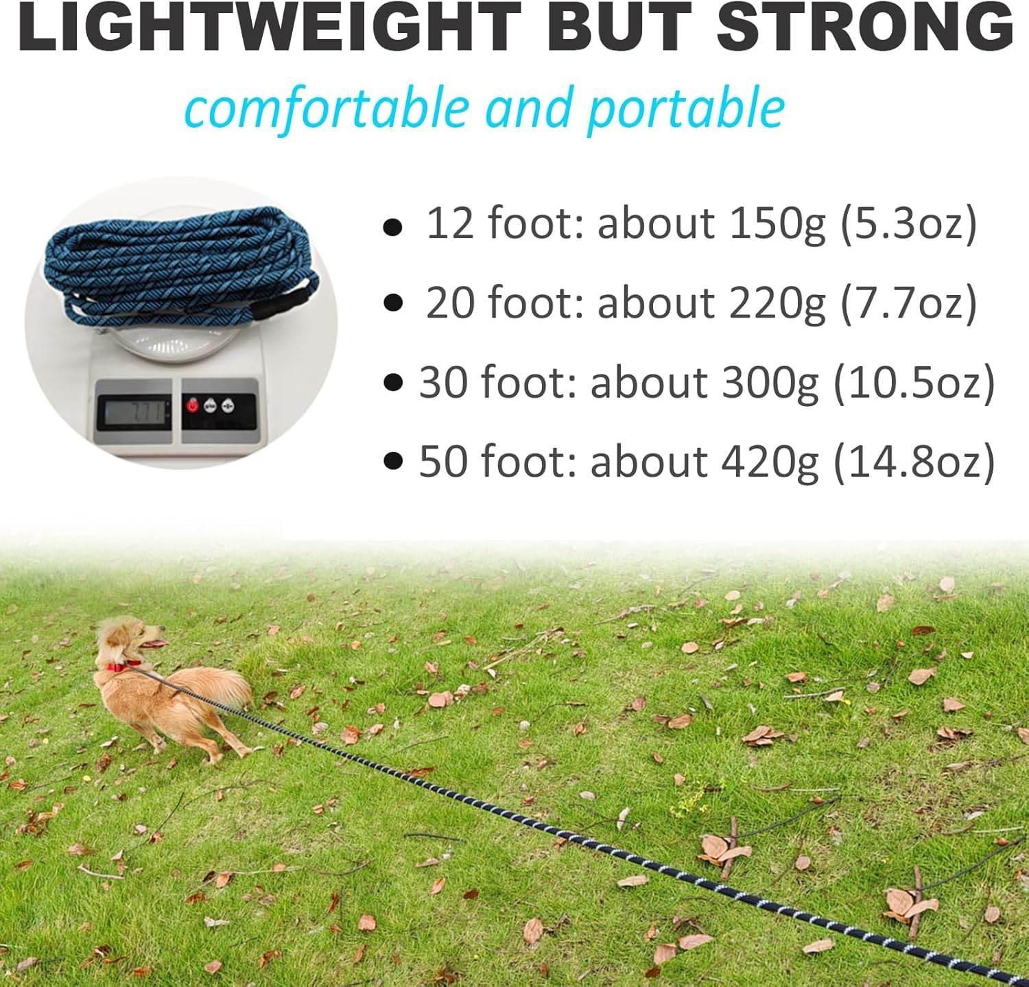 Anti-Choking Long Slip Lead Dog Leash 12FT/20FT/30FT/50FT, Reflective Nylon Rope Training Leash for Medium Small Dogs Outdoor Behavior Active Playing (30Ft, Blue) image number 7