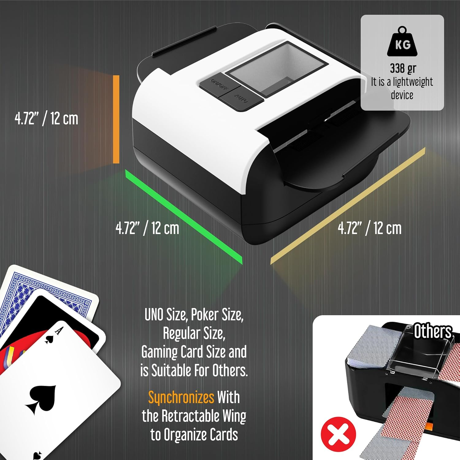 Automatic Card Shuffler for 1&ndash;2 Decks, Auto & Manual Modes, Ultra-Quiet, Rechargeable Card Shuffler Compatible with UNO, Monopoly, Phase 10 & Board Games image number 2