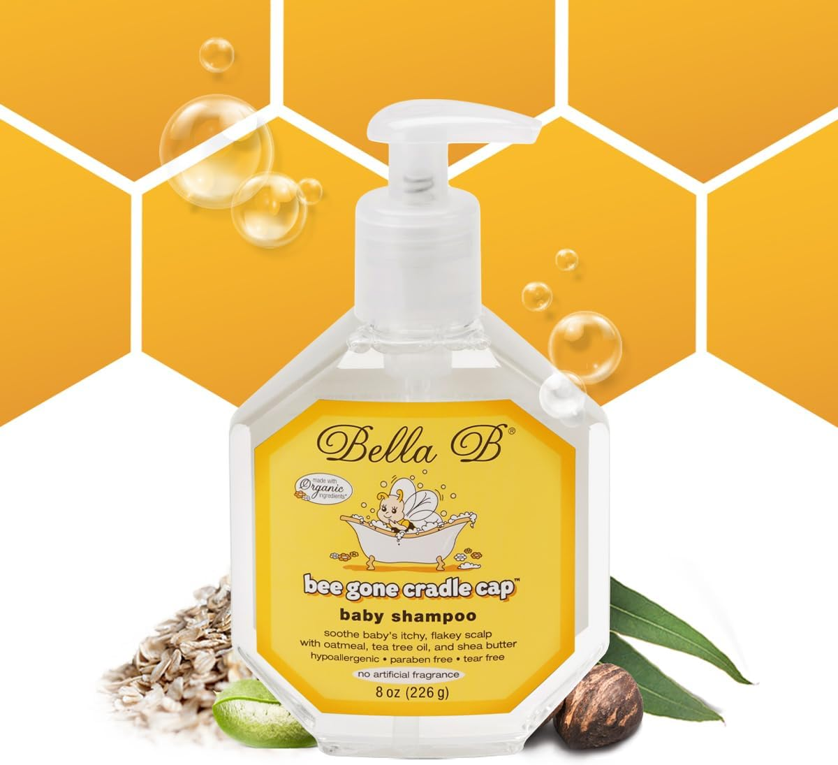 Bella B Bee Gone Cradle Cap Baby Shampoo 8 Oz - Natural Shampoo - Dry Scalp Shampoo - Cradle Cap Shampoo for Babies - Cradle Cap Treatment for Babies - Organic Baby Shampoo- Natural Baby Shampoo image number 4