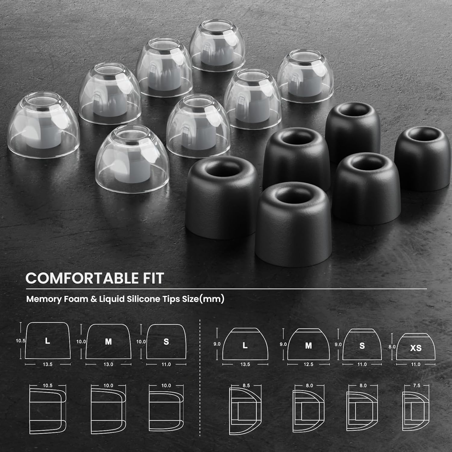 BASN Bmasterx in Ear Audio Monitor, Hybrid 6 Drivers IEM Earphones with Crystal Clear Sound, Detachable Cable plus Carrying Case & Fit Kit for Musician, Stage, Studio (3.5Mm/4.4Mm Jack, Black/White) - Deep Black  Silver image number 6