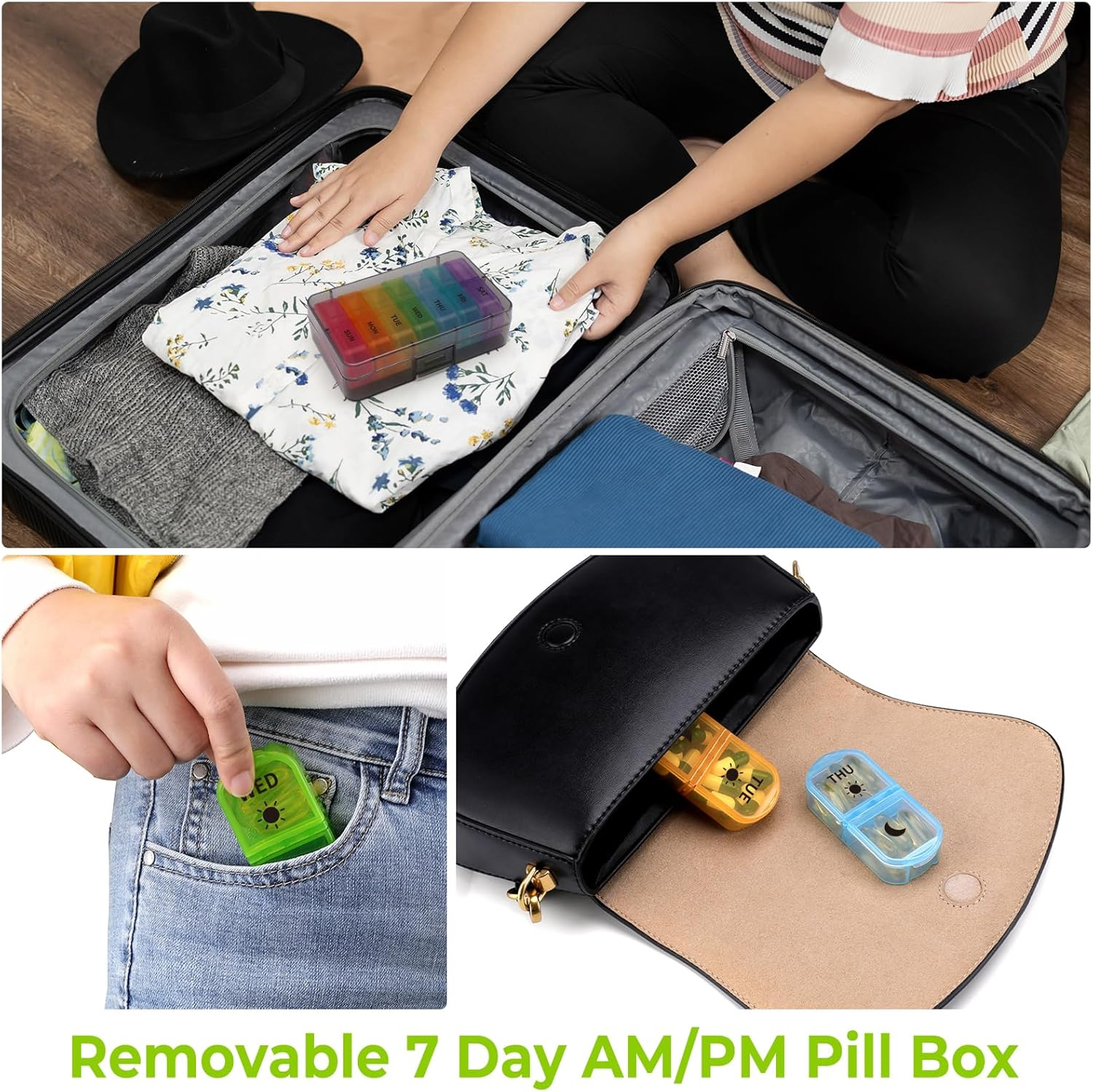 Opret Pill Organiser 7 Day, Weekly Pill Box 2 Times a Day for AM PM, Travel Tablet Organiser with 14 Large Compartments, for Vitamins Supplements Medication (Rainbow) image number 2