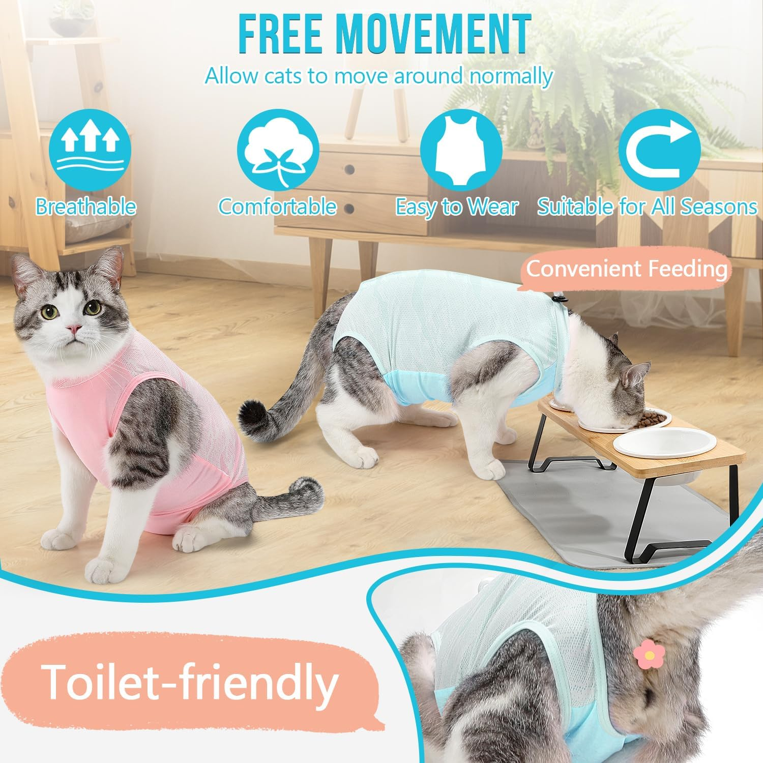 Slowton Cat Surgery Recovery Suit - Hair Resistant Kitten Onesie for Cats after Surgery, Cone E Collar Alternative for Female Male Cats, Surgical Spay Recovery Suit for Abdominal Wound Skin Diseases image number 6