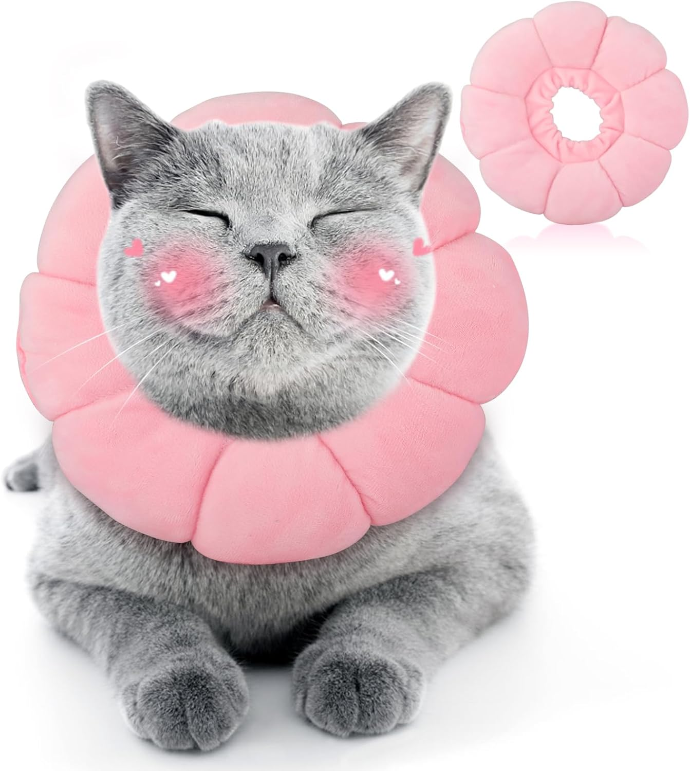 HYLYUN Cat Cone Collar Soft - Cute Pink Flower Cat Recovery Collar, Adjustable Cat E Collar, Surgery Recovery Elizabethan Collars for Kitten and Cats image number 1