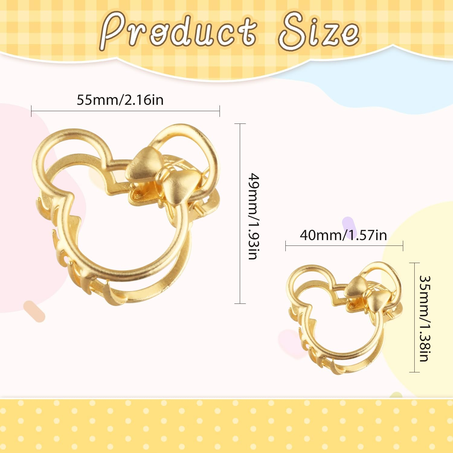 4 Pack Metal Hair Claw Clips Mouse Head Hair Clips Ears Hollow Out Hair Barrette Non-Slip Hair Catch Jaw Clamp Hair Styling Accessories for Women Girls (Large + Small) image number 5