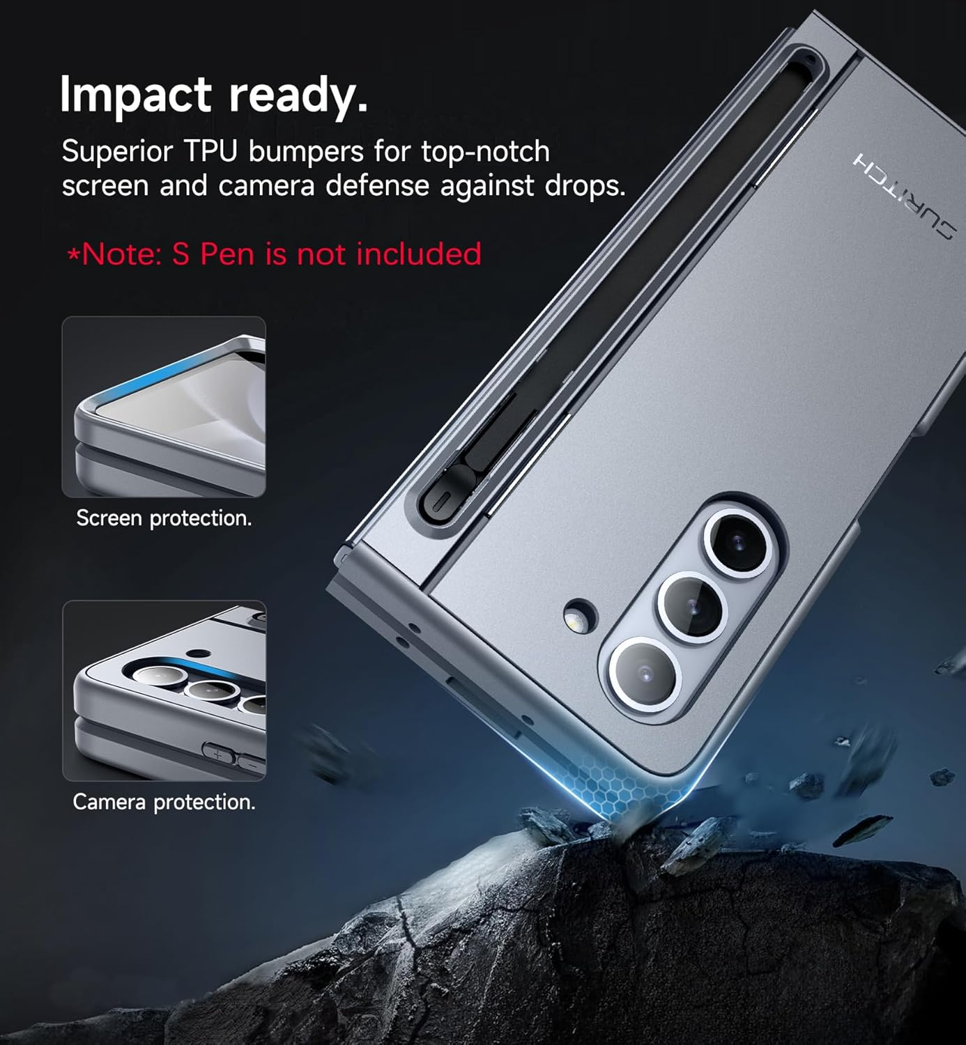 SURITCH for Samsung Galaxy Z Fold 5 Case with Kickstand and S Pen Holder [S Pen NOT Included], Phone Case for Z Fold 5 2023 -Gray Blue image number 2