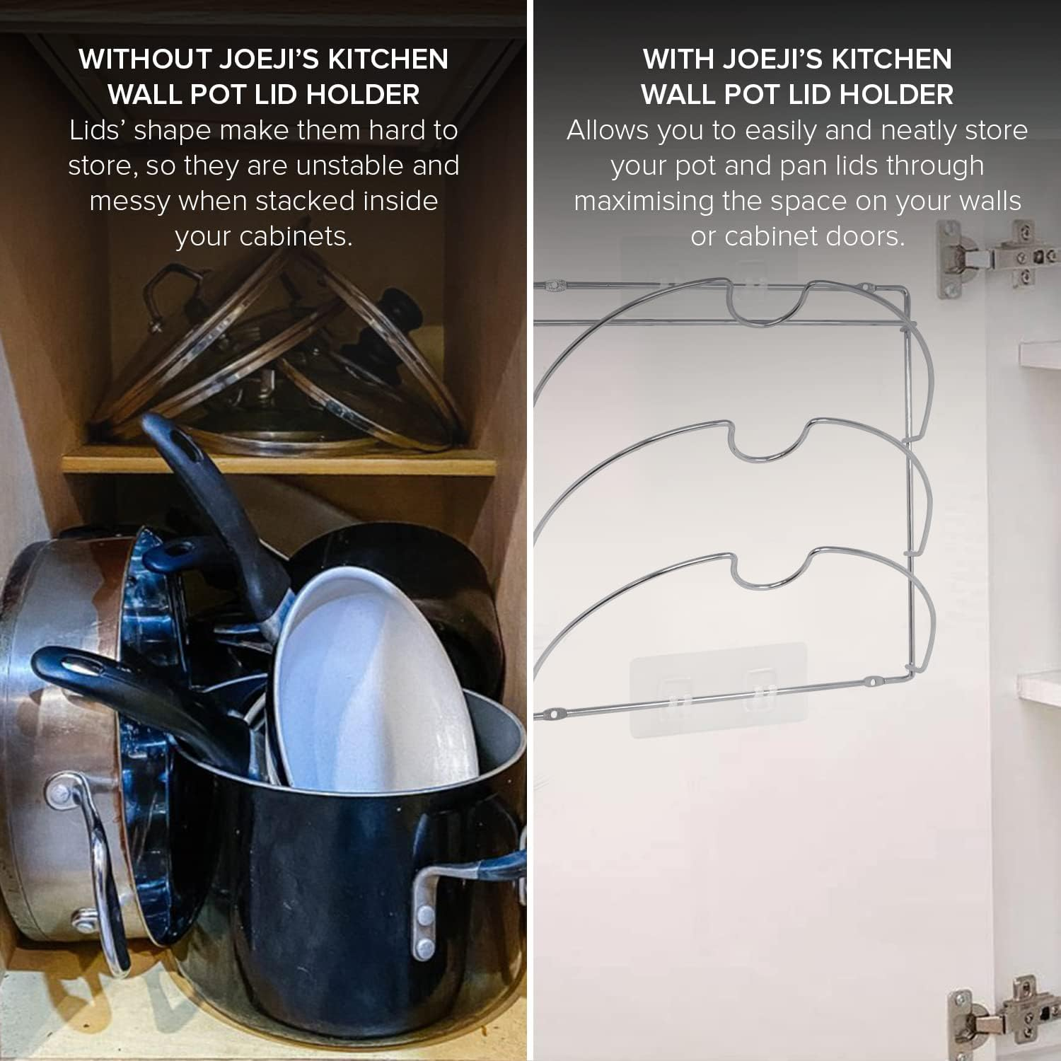 Joeji'S Kitchen Pot Lid Holder - Pan Rack & Organizer for Cupboard, Pot Lid Storage Solution, Kitchen Pantry Organizer - 3-Tier, Chrome image number 1