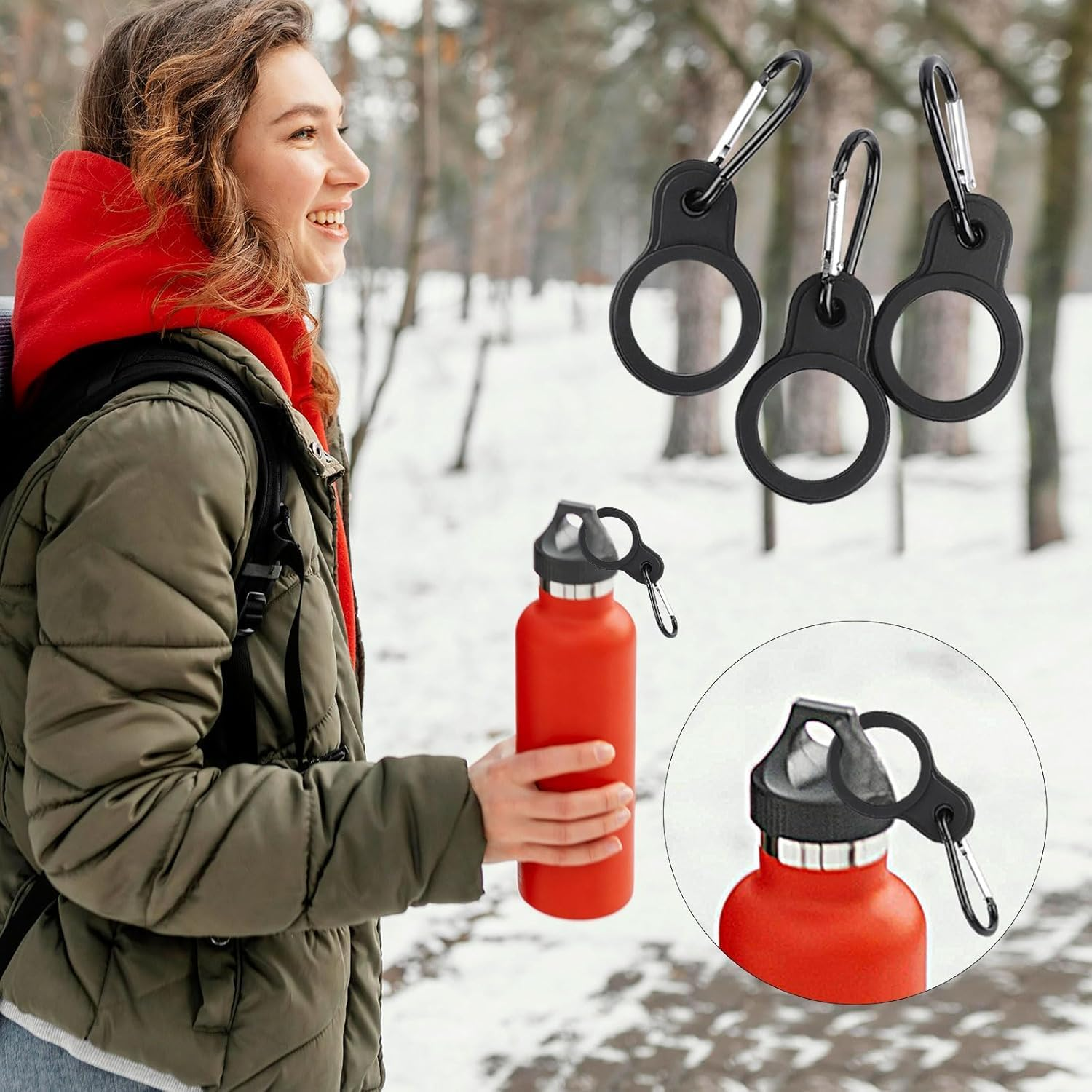 Black Silicone Water Bottle Buckle with Carrying Bottle Holder Bottle Clip for Traveling Camping Hiking Mountaineering,Easy to Use Sports Water Bottle Accessories (2 Pack) image number 5