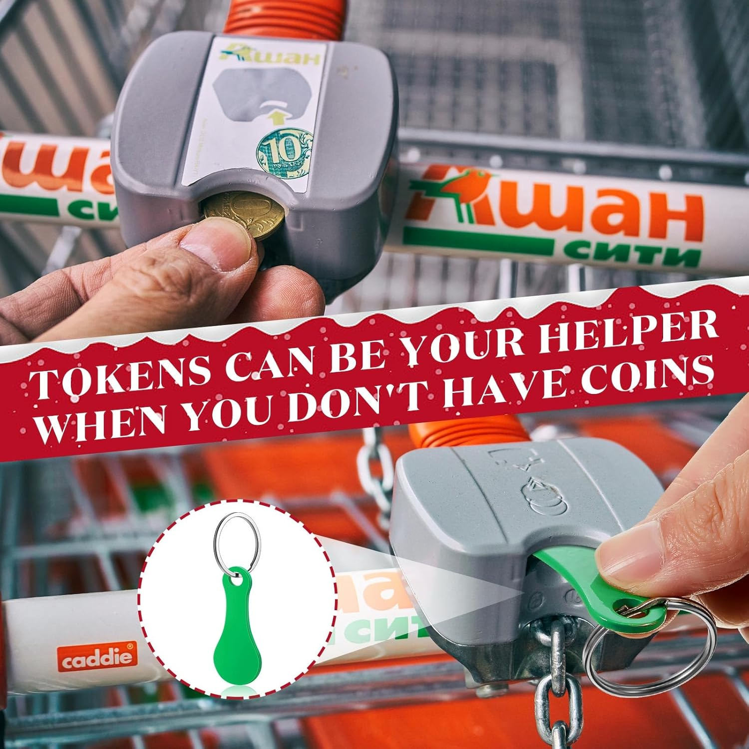 Shimeyao 4 Pcs Portable Aluminum Alloy Key Ring Shopping Cart Trolley Tokens Quarter Keychains Gift for Men Women Christmas - Black image number 6