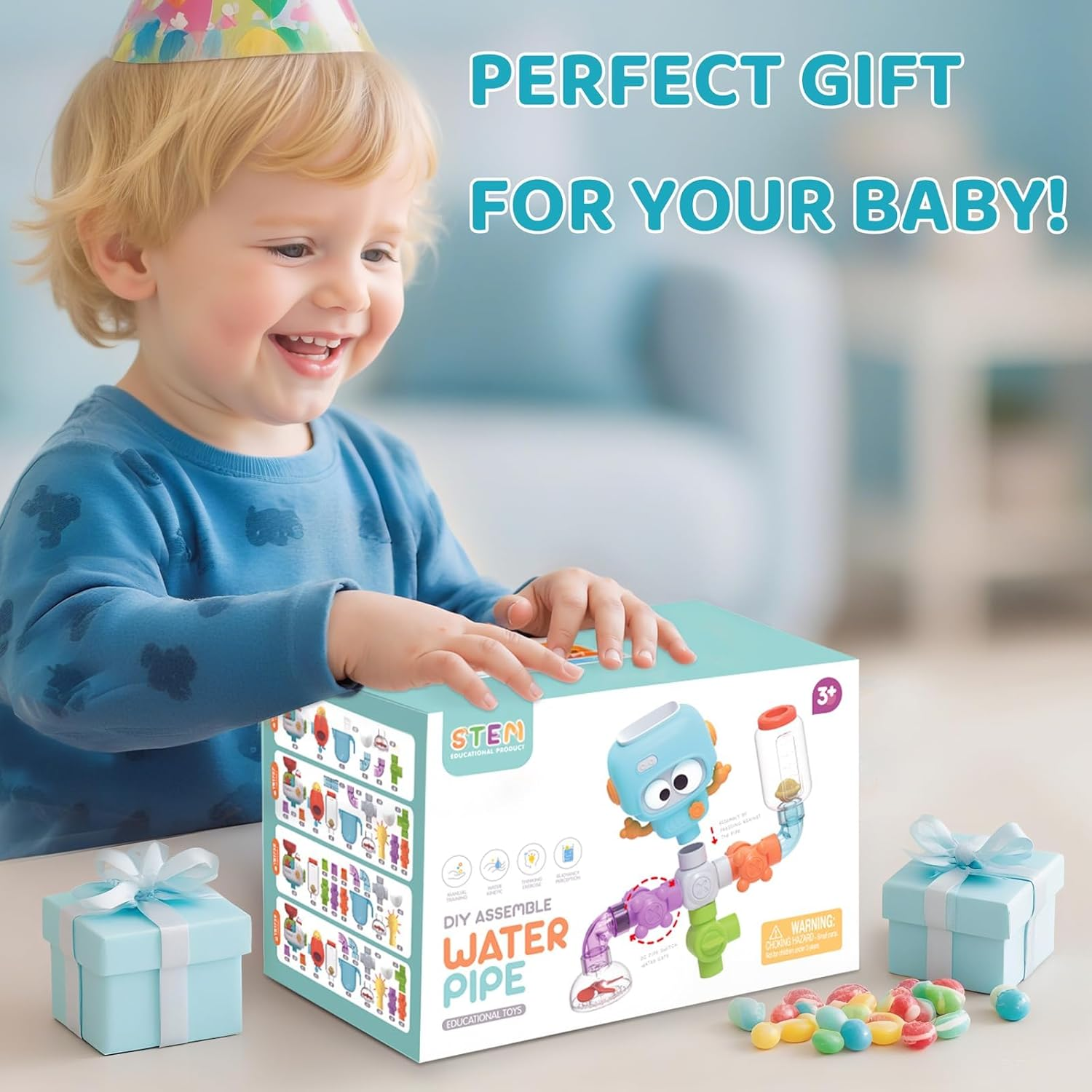 Bath Toys for Kids Ages 3-8, DIY Assembly Water Pipe Building Kit, Interactive Water Toy for Toddlers 3-8, Educational STEM Learning Boys and Girls image number 5