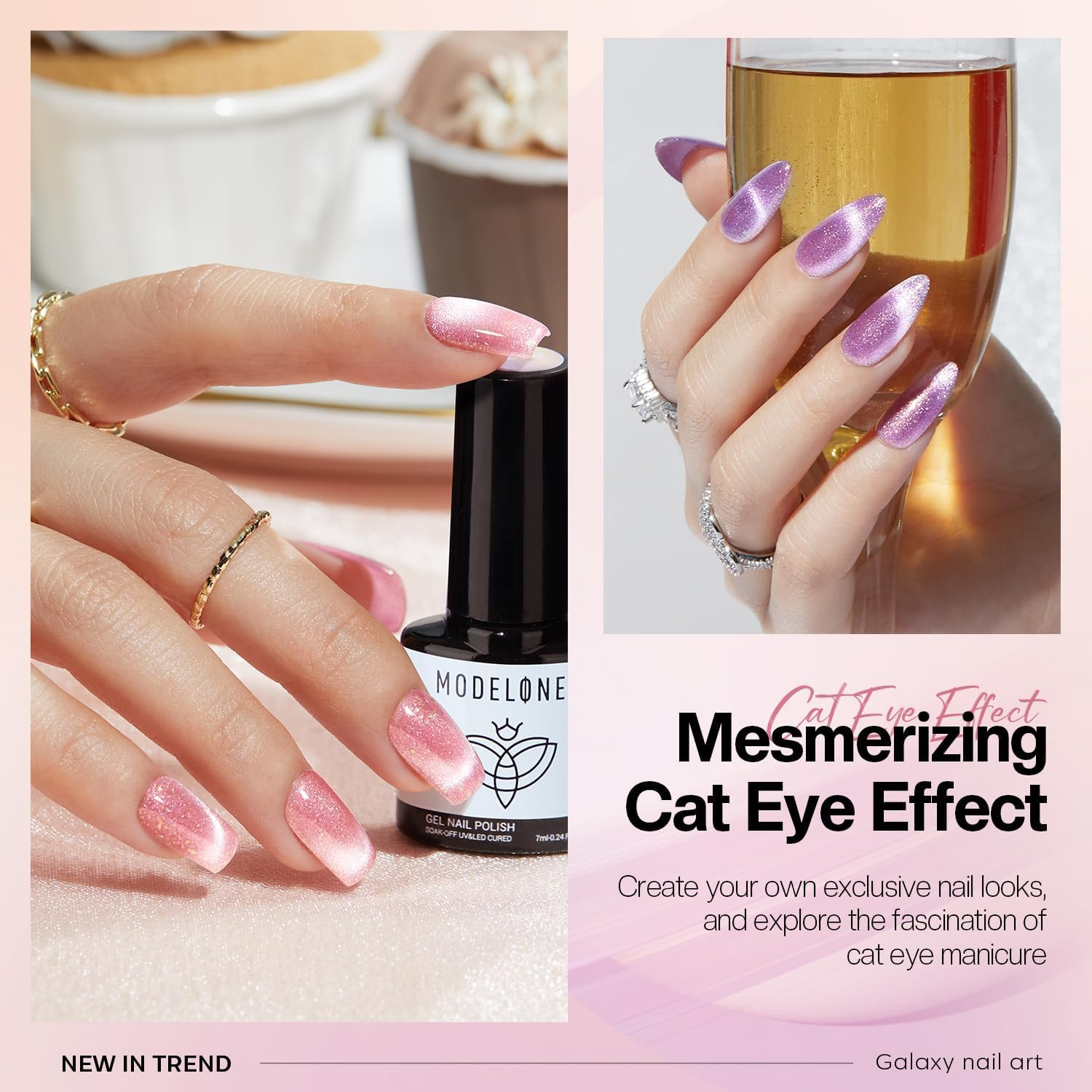 Modelones Holographic Glitter Cat Eye Gel Nail Polish Kit 6 Colors with Magnet Romantic Rainbow Galaxy Series Pastel Gel Polish Soak off Led Gel Nail Polish Set Nail Art Gel Manicure Salon DIY Gifts image number 2