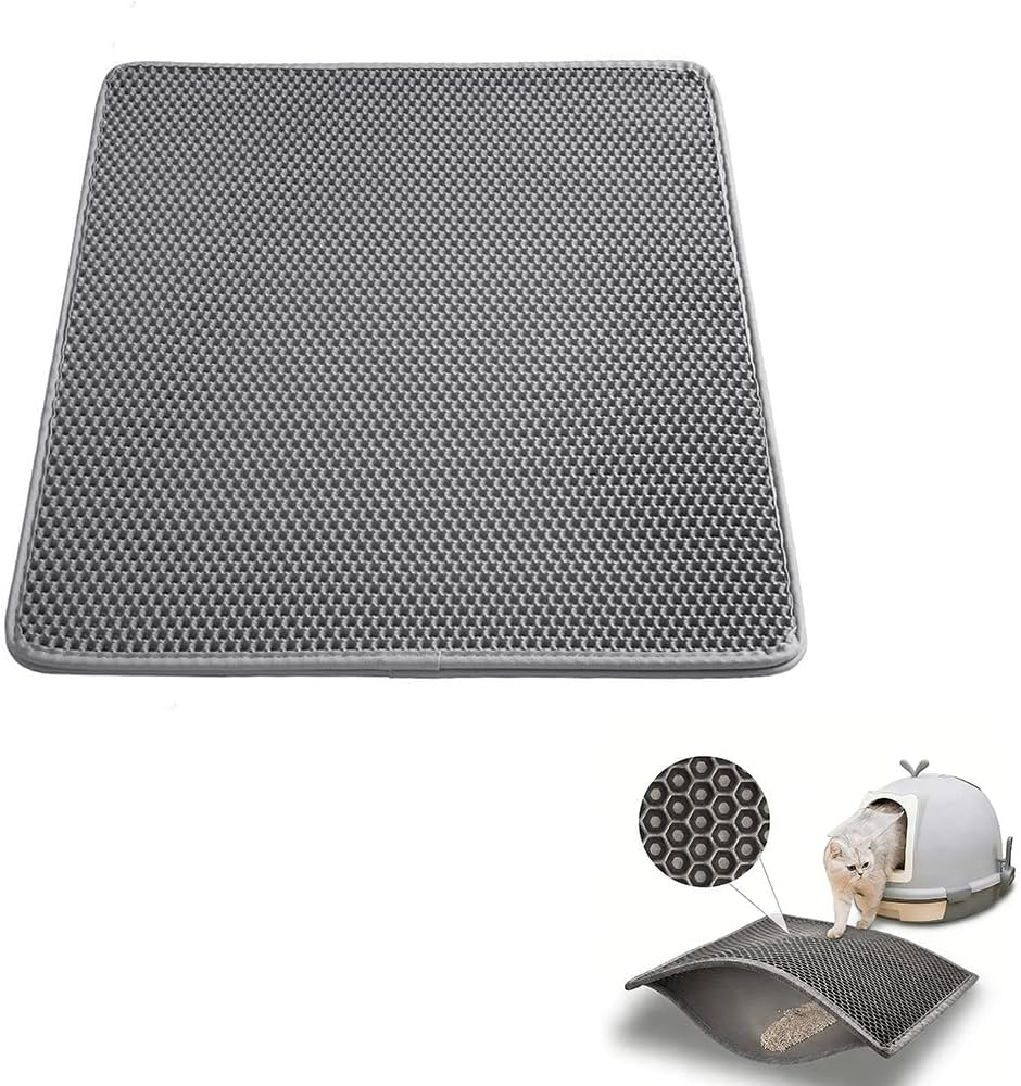 Cat Litter Mat 75X55Cm, Double Layer Honeycomb Litter Trapping Pad, Waterproof, Easy to Clean, Scatter Control, Gray image number 2