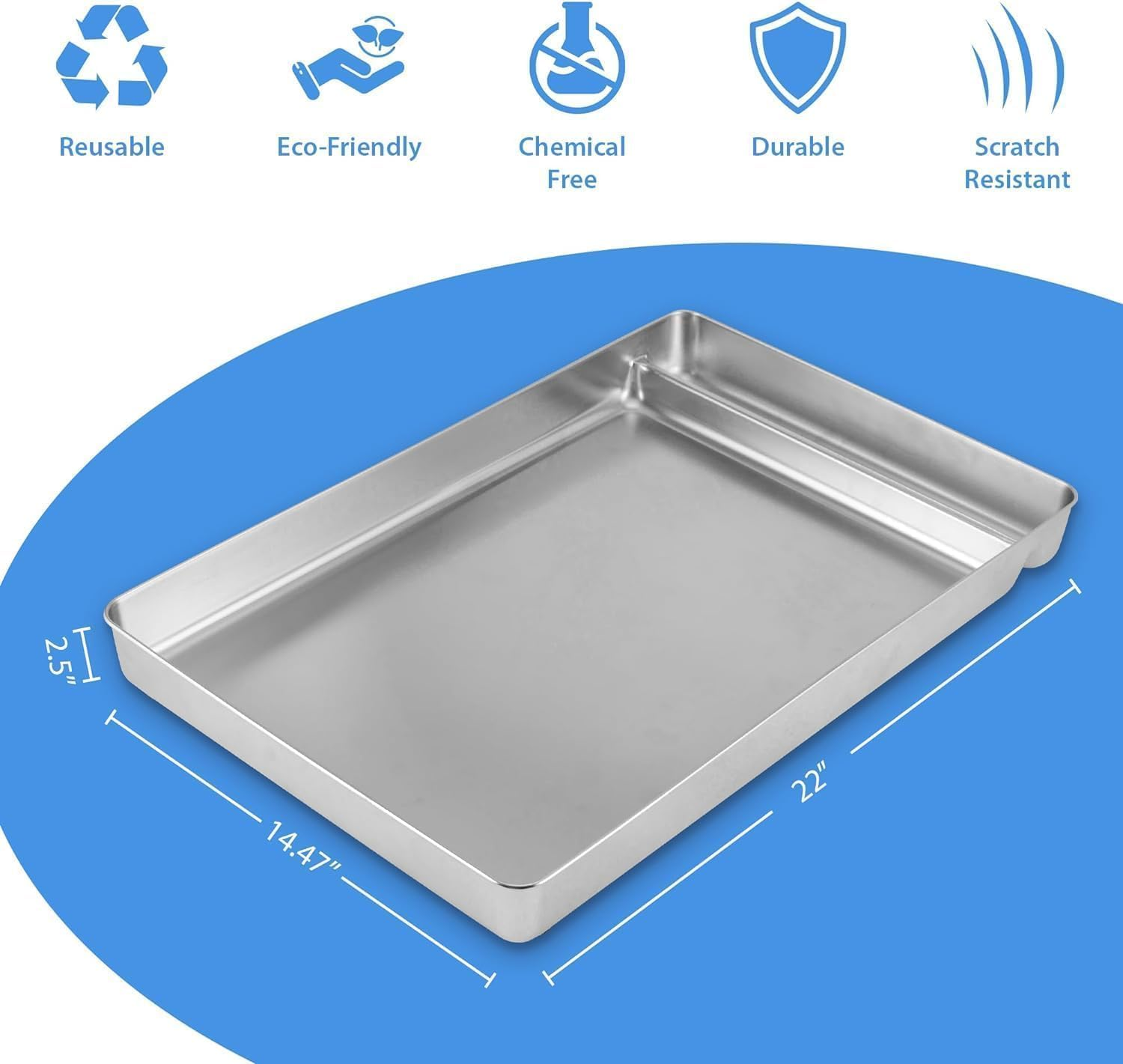 Premium Stainless Steel Cat Litter Tray &ndash; Reusable & Eco-Friendly &ndash; Compatible with Self-Cleaning & Scoop-Free Litter Boxes