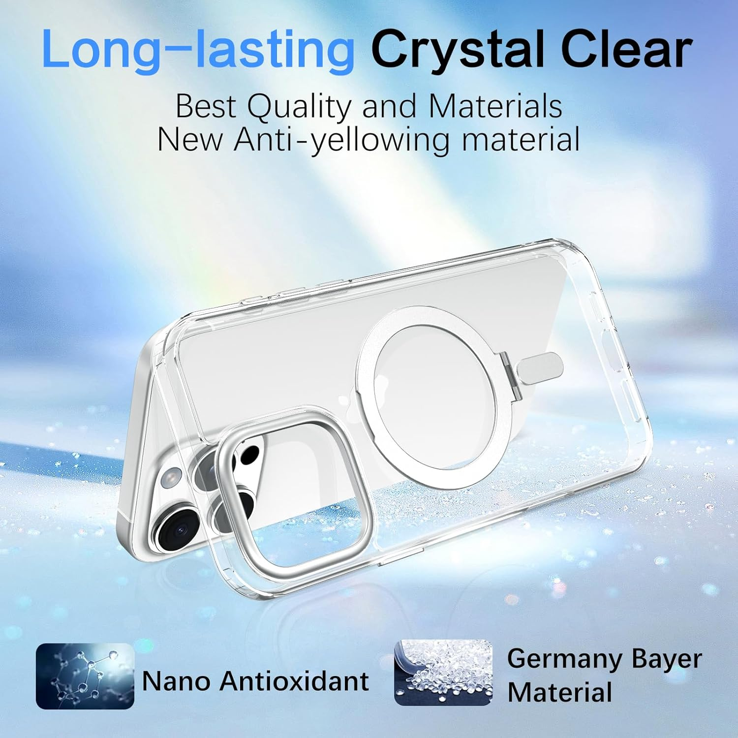 DOMAVER Magnetic for Iphone 16 Pro Max Case with 360&deg; Rotatable Ring Stand, Compatible with Magsafe, Military-Grade Drop Protection, Slim Shockproof Phone Case for Iphone 16 Pro Max 6.9", Clear image number 6