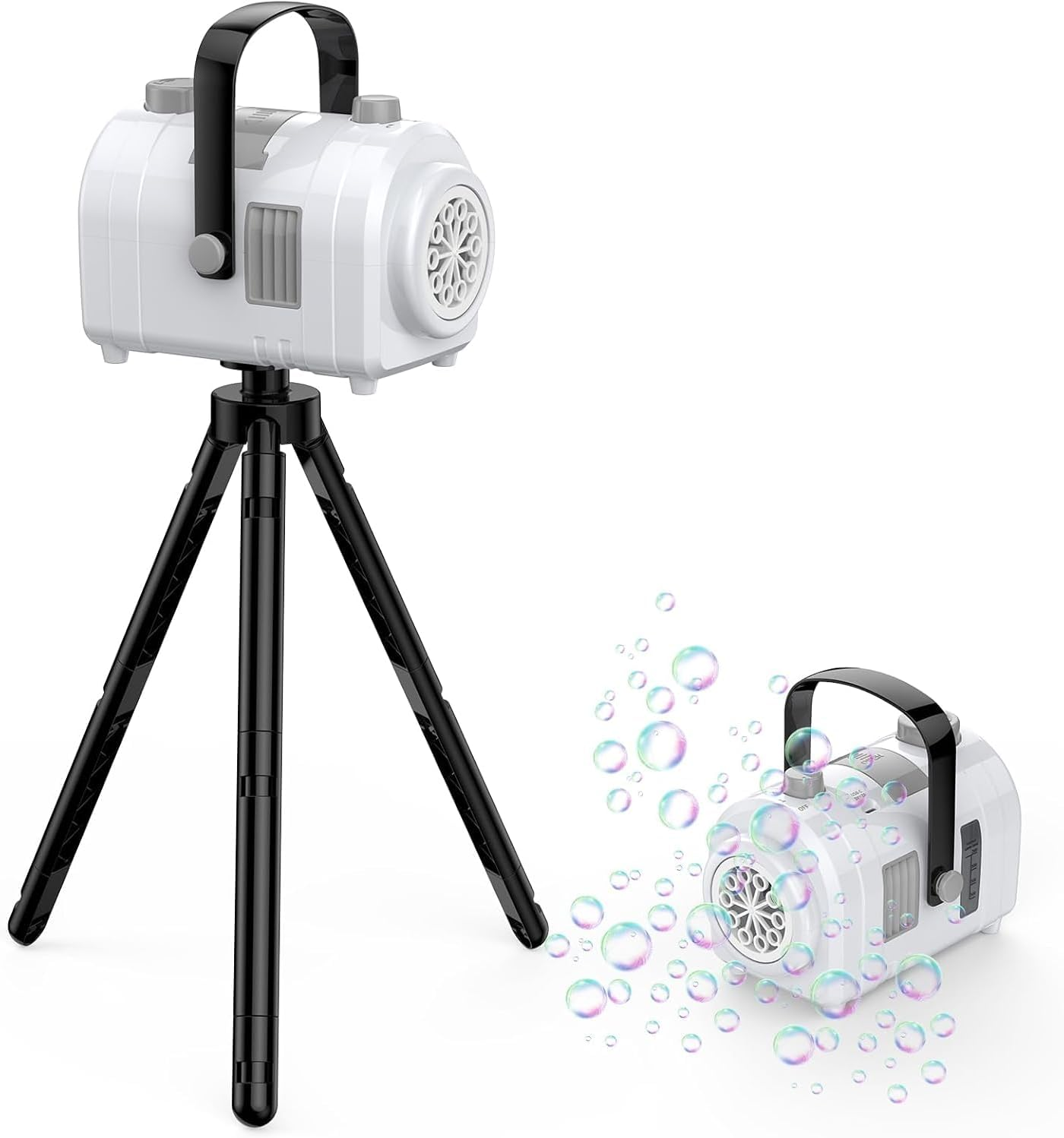 Bubble Machine Large Capacity, Automatic Kids Bubble Blower with 10 Holes 2 Speeds 17Oz/500Ml, Rechargeable Portable Bubble Toy with Tripod for Indoor, Outdoor, Birthday, Parties (White)