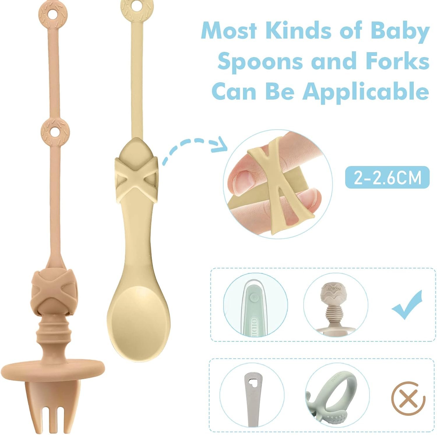 Baby Spoons Self Feeding 6+ Months Holder Strap Highchair Accessories- Feeding Aid for Keep Spoon and Forks Set Close at Hand and off the Ground(Green)-No Spoon image number 4