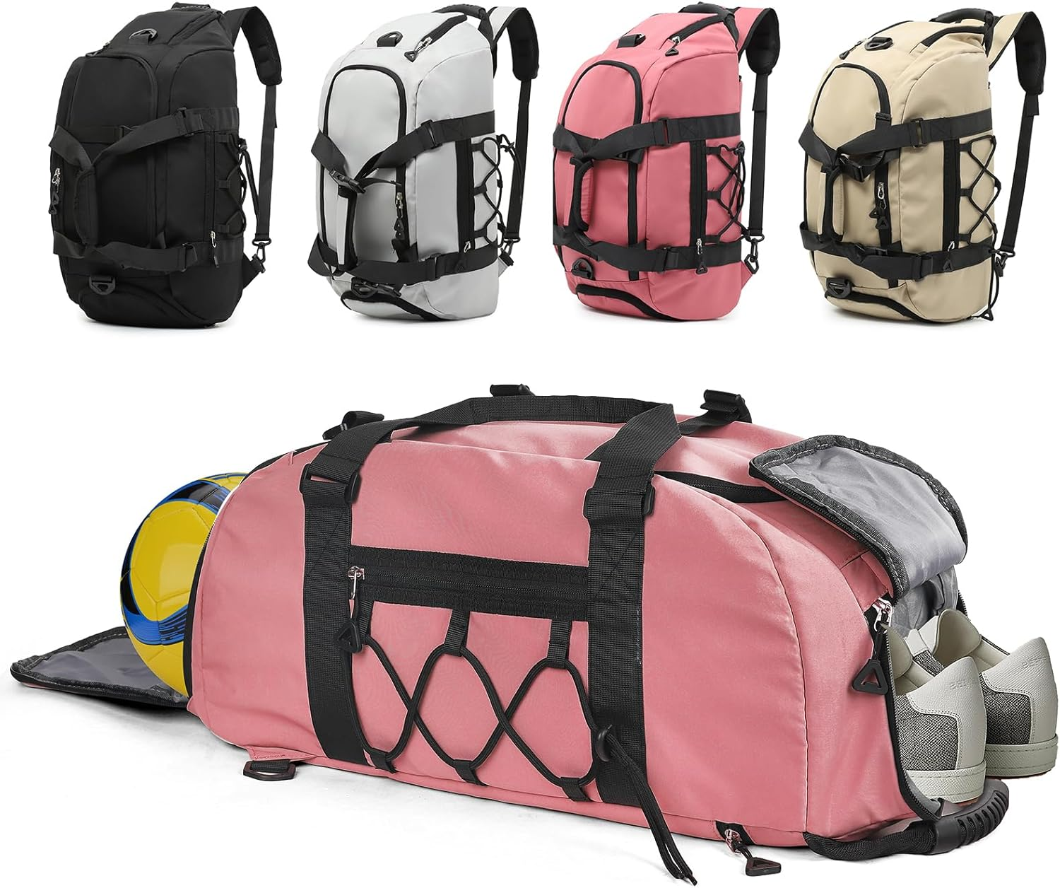 Outplea Sports Bag with Shoe Compartment, Waterproof Sports Backpack Large Men Women Training Bag Travel Gym Duffle Bag Fitness Bag, Black