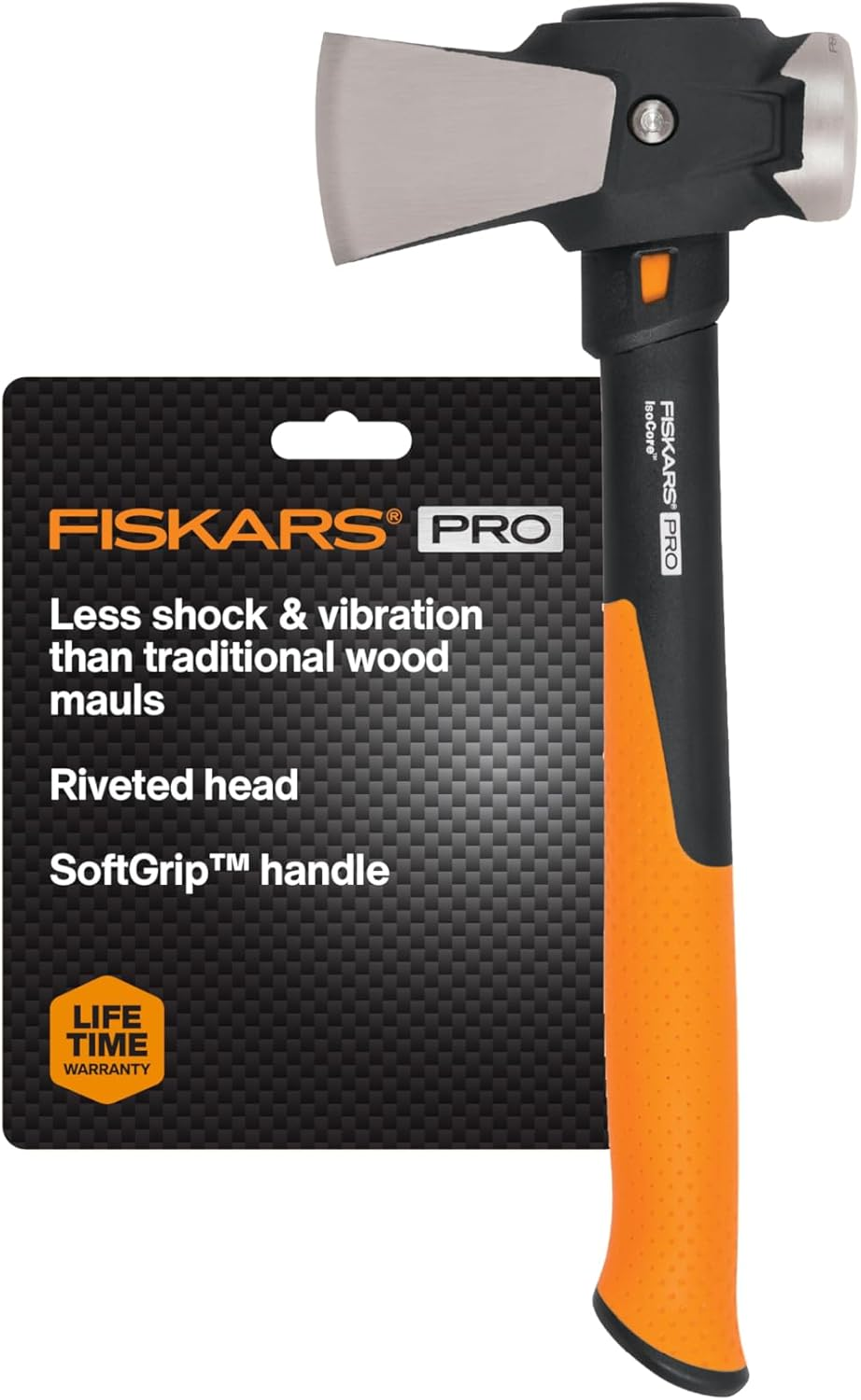 Fiskars Pro Isocore Maul - 2.5-Pound Wood Splitter for Small Size Logs and Kindling with Shock-Absorbing Handle - Black/Orange image number 1