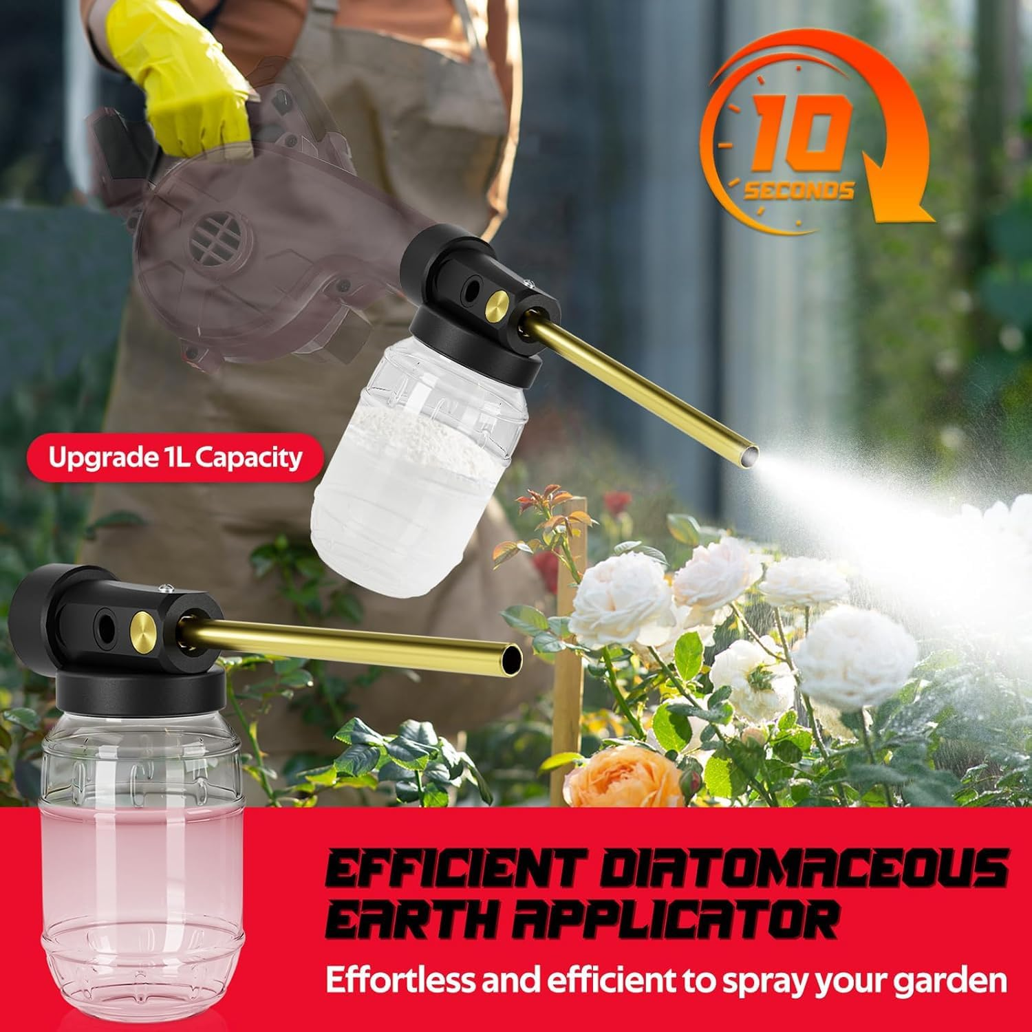 Rozlchar Diatomaceous Earth Duster Compatible for Milwaukee 18V Blower 0884-20 & Bbl-0(No Blower, No Battery)-1L Garden Dusters for Powder W/7.5Inch Nozzle for Organic Gardening