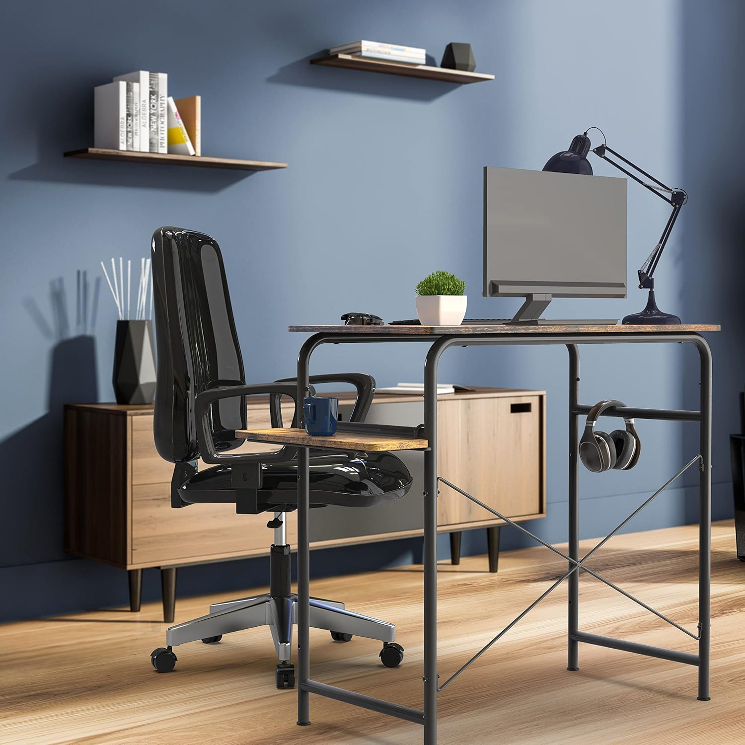 SHW 78Cm Gaming Computer Desk with Shelf, Rustic Brown image number 4